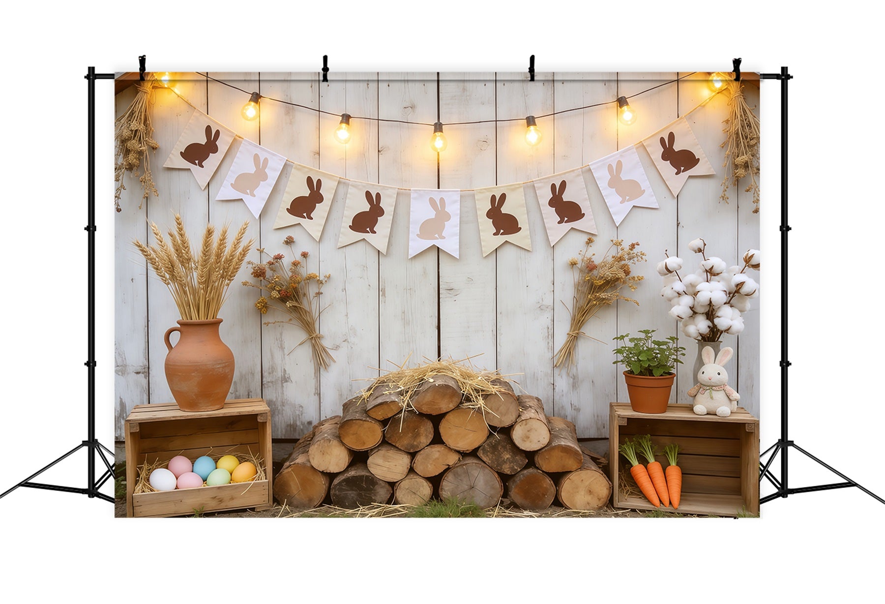 Easter Farm Barn Backdrop Rustic Bunny Banner Eggs Photography Backdrop Easter CSH62-102