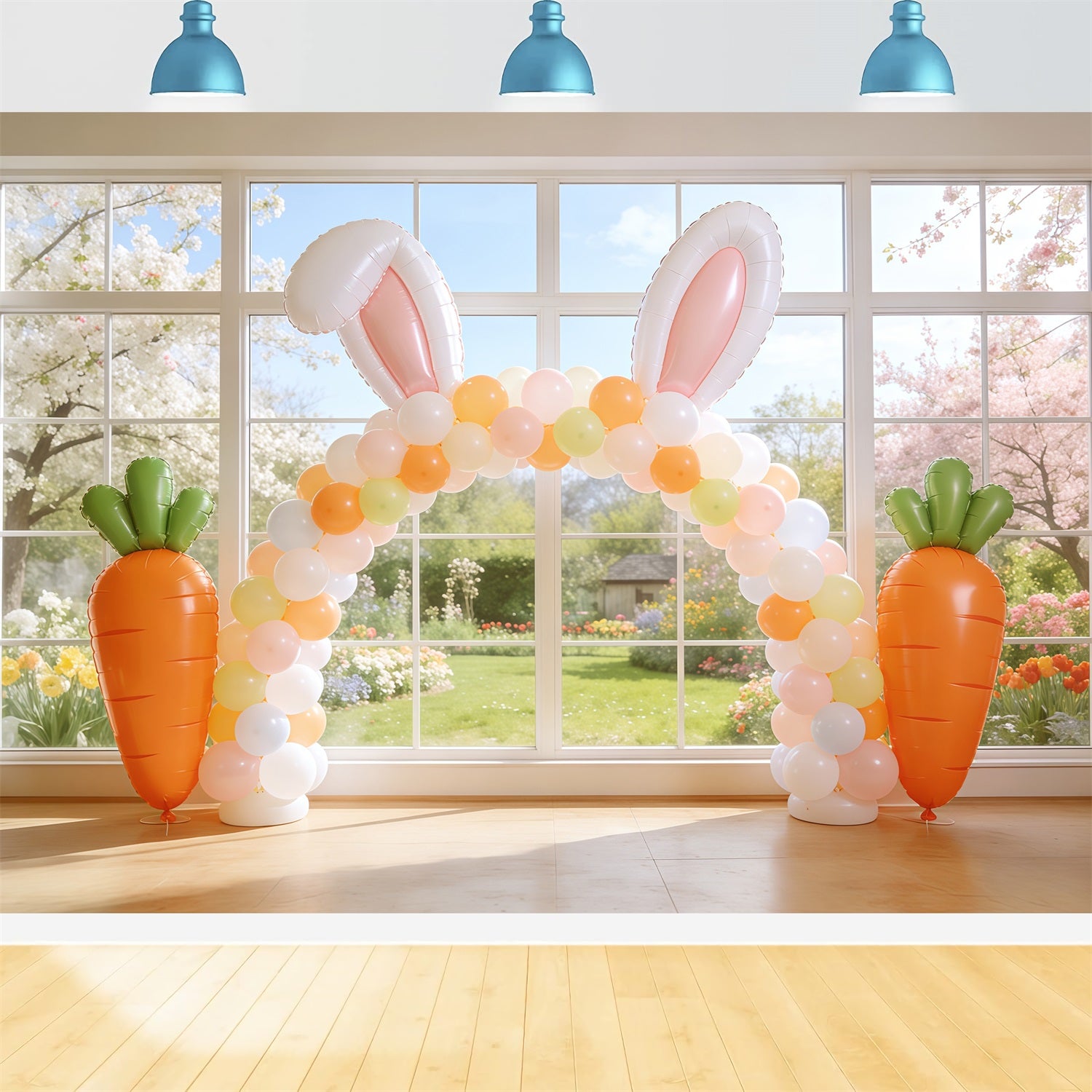 Easter Window Spring Light Backdrop Bunny Ear Balloon Arch 10x10 Easter Backdrops CSH62-107