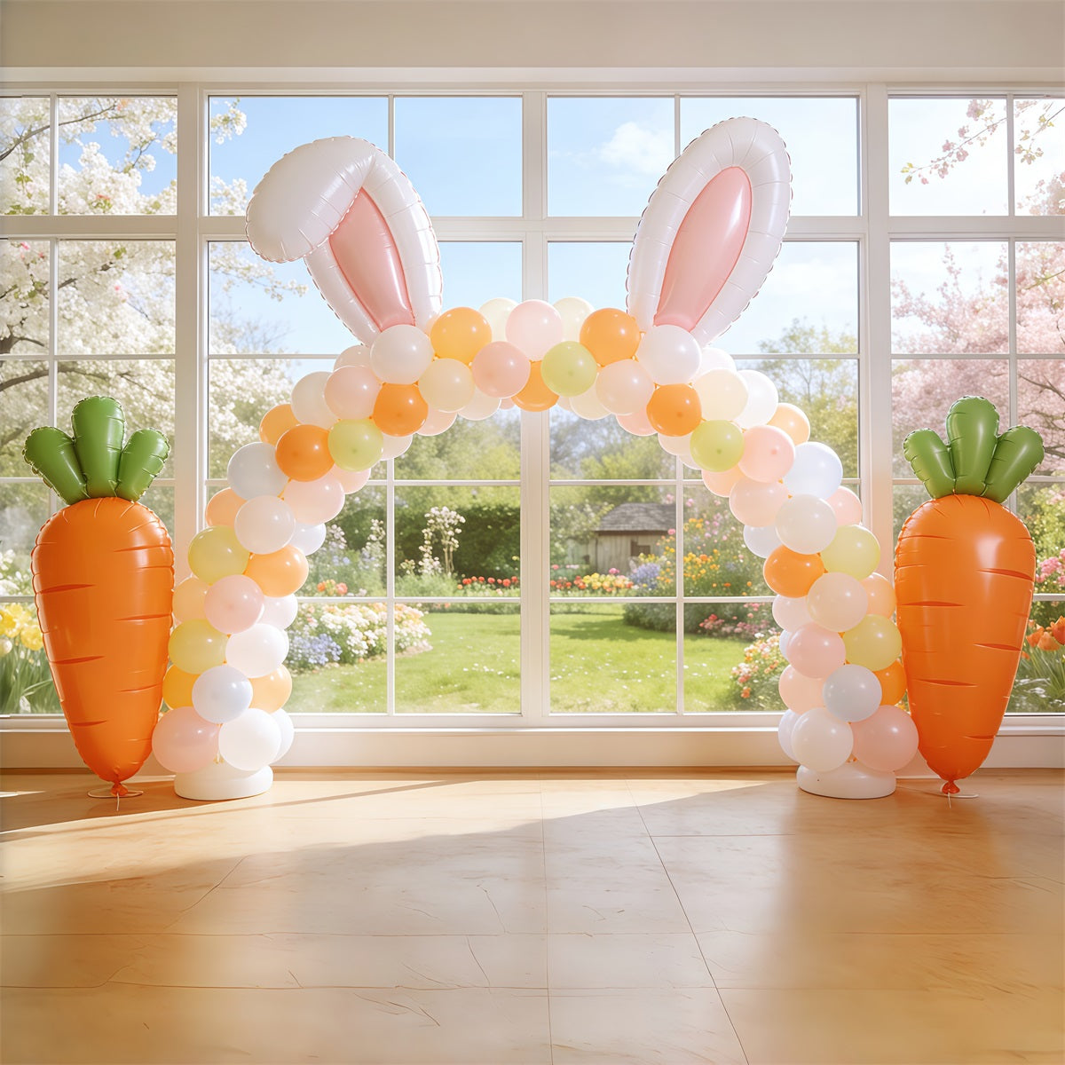 Easter Window Spring Light Backdrop Bunny Ear Balloon Arch 10x10 Easter Backdrops CSH62-107