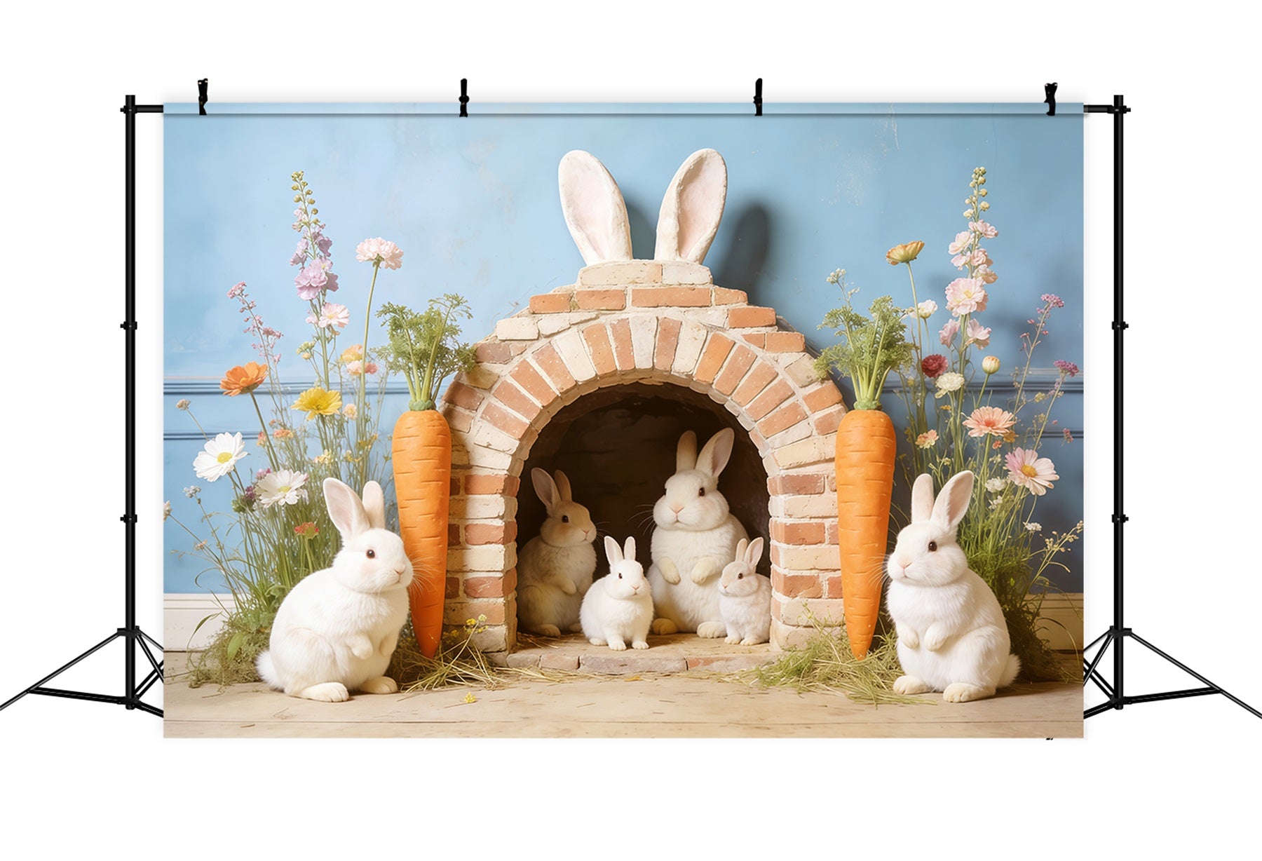 Easter Bunny Burrow Backdrop Bunny Family House Carrot 10x10 Easter Backdrop CSH62-108