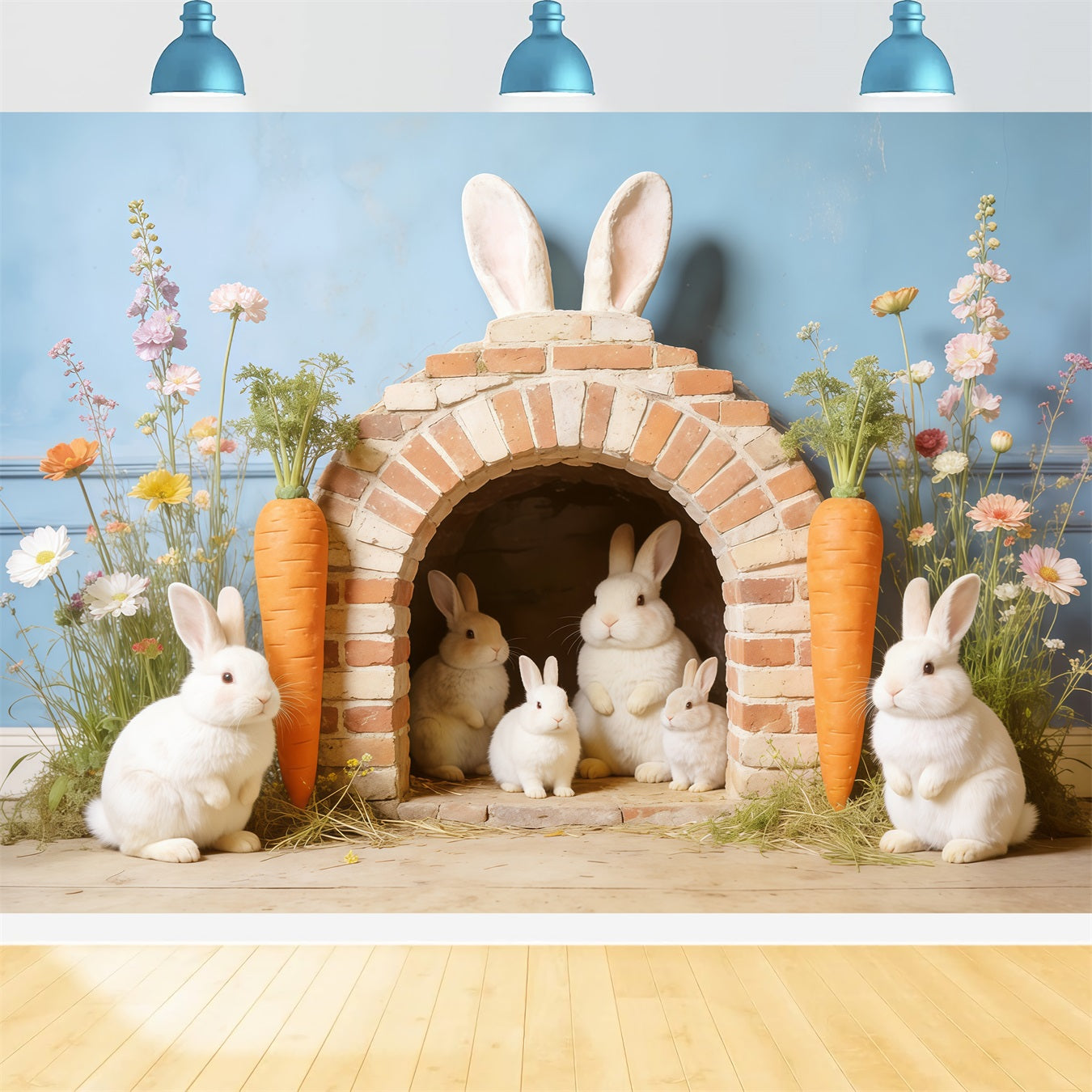 Easter Bunny Burrow Backdrop Bunny Family House Carrot 10x10 Easter Backdrop CSH62-108