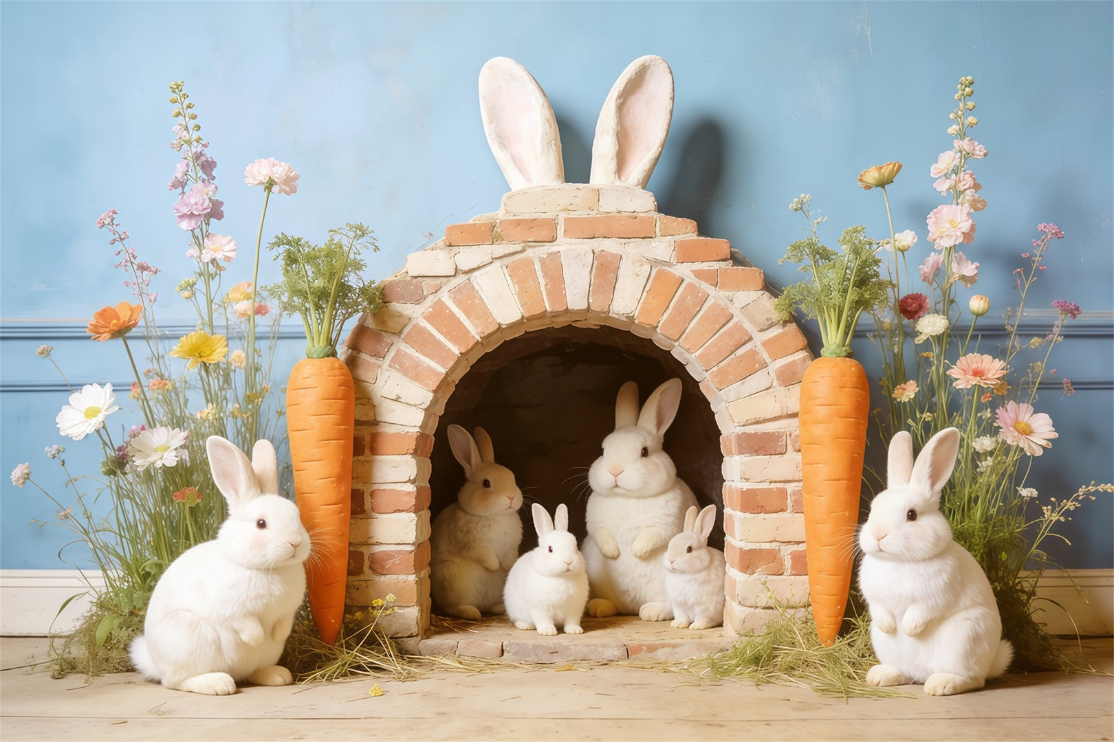 Easter Bunny Burrow Backdrop Bunny Family House Carrot 10x10 Easter Backdrop CSH62-108