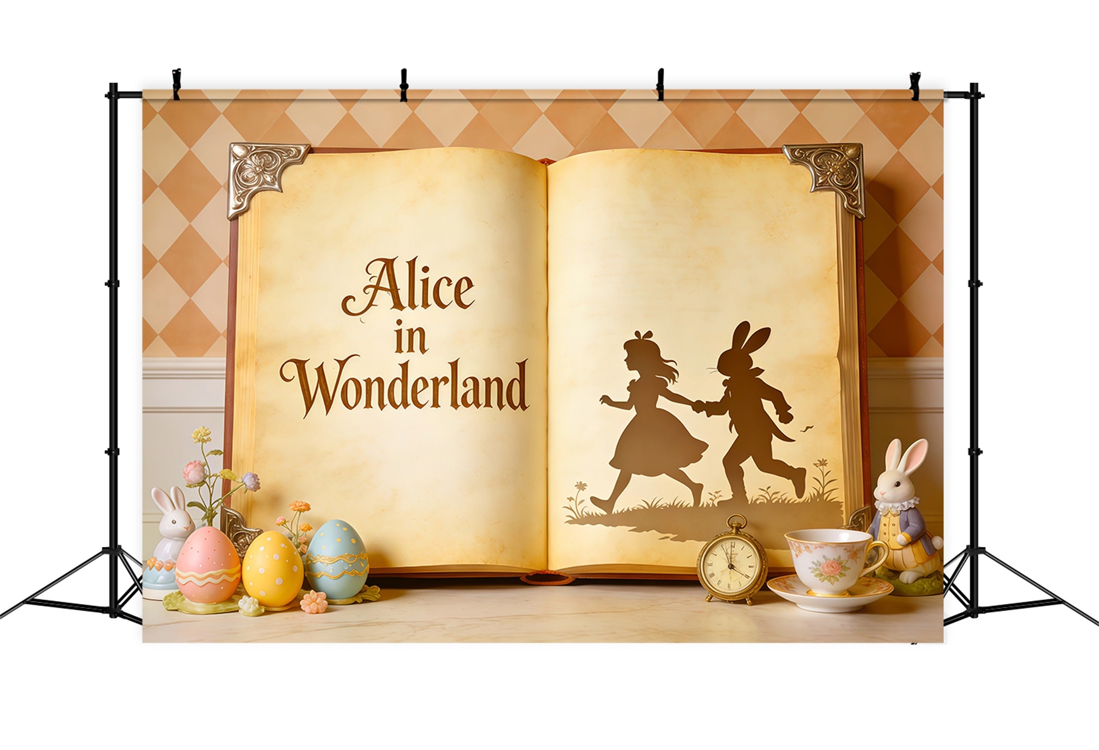 Easter Storybook Backdrop Wonderland Book Eggs Bunny Easter Backdrop Photo CSH62-109