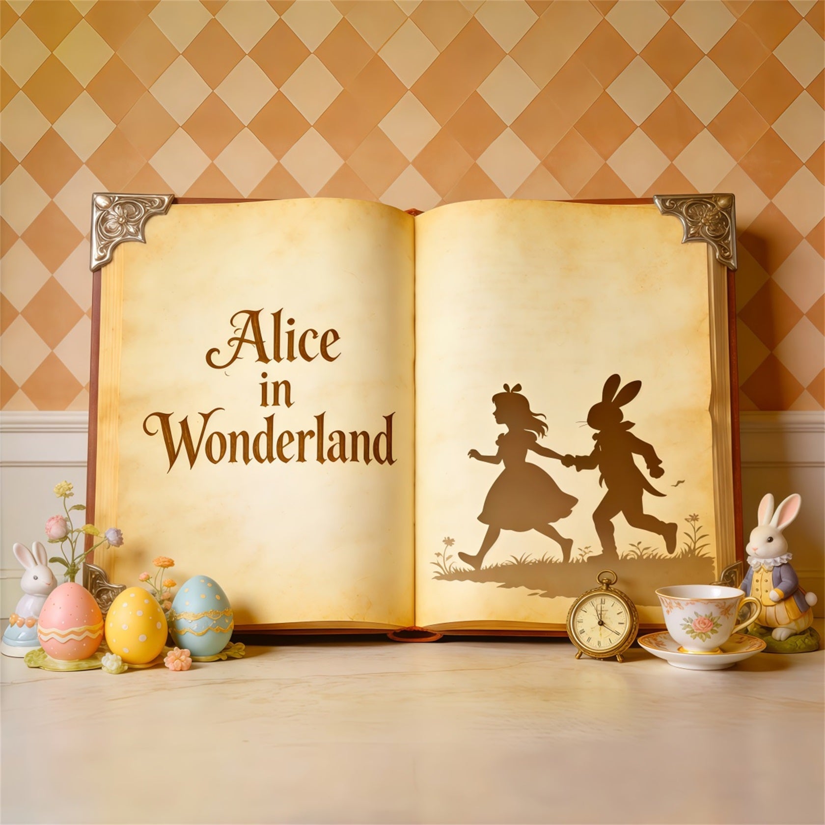 Easter Storybook Backdrop Wonderland Book Eggs Bunny Easter Backdrop Photo CSH62-109