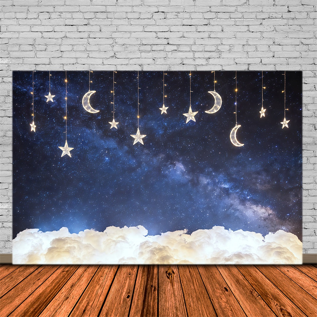 Night Sky Photo Backdrop Glowing Stars Moon Galaxy Cloud Backdrop Photography CSH62-113