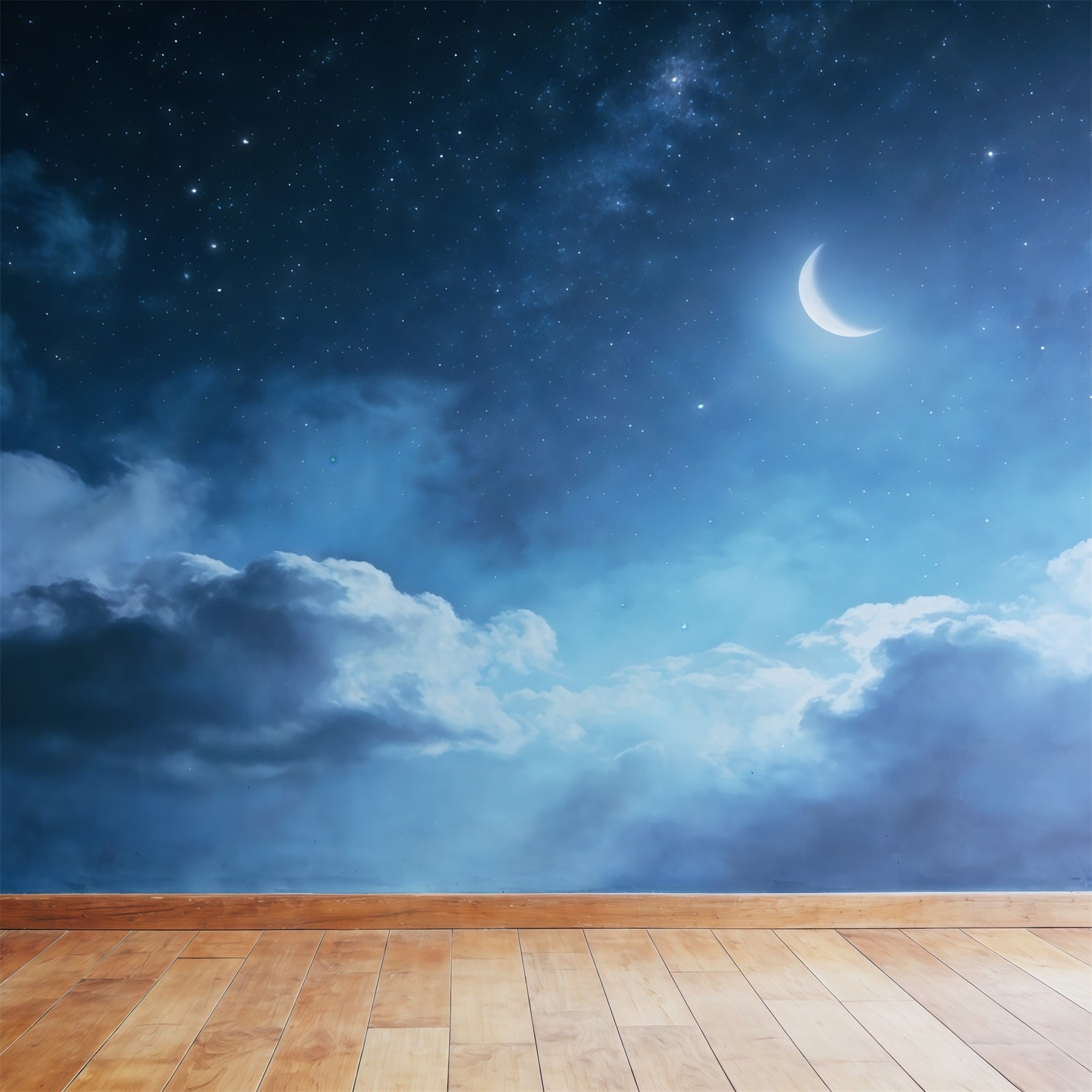 Cloud Photo Backdrop Crescent Star Moon Floor Blue Sky Backdrop CSH62-114