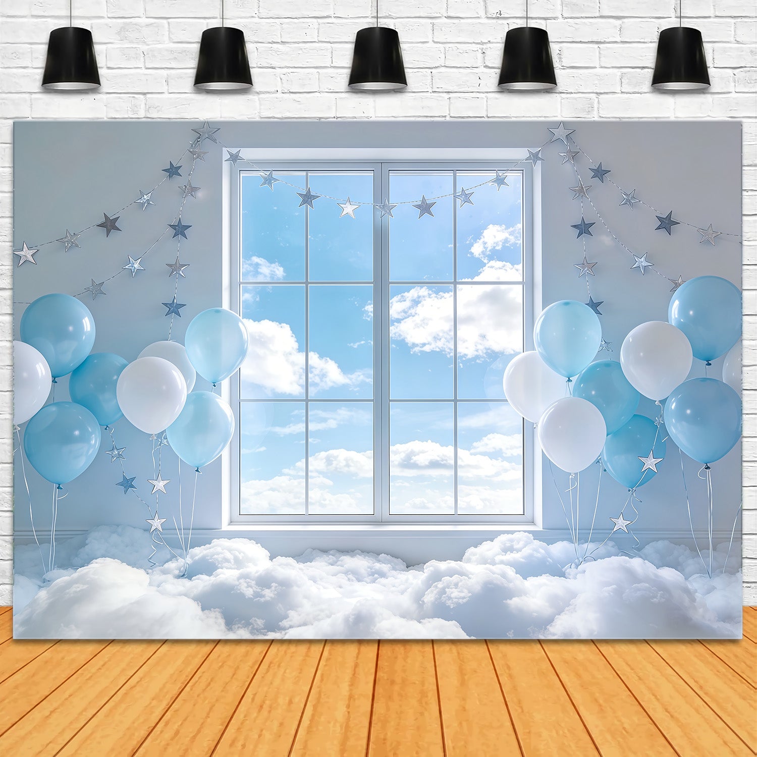 Cloud Backdrops Star Balloon Window Sky Kids Photography Backdrop CSH62-115