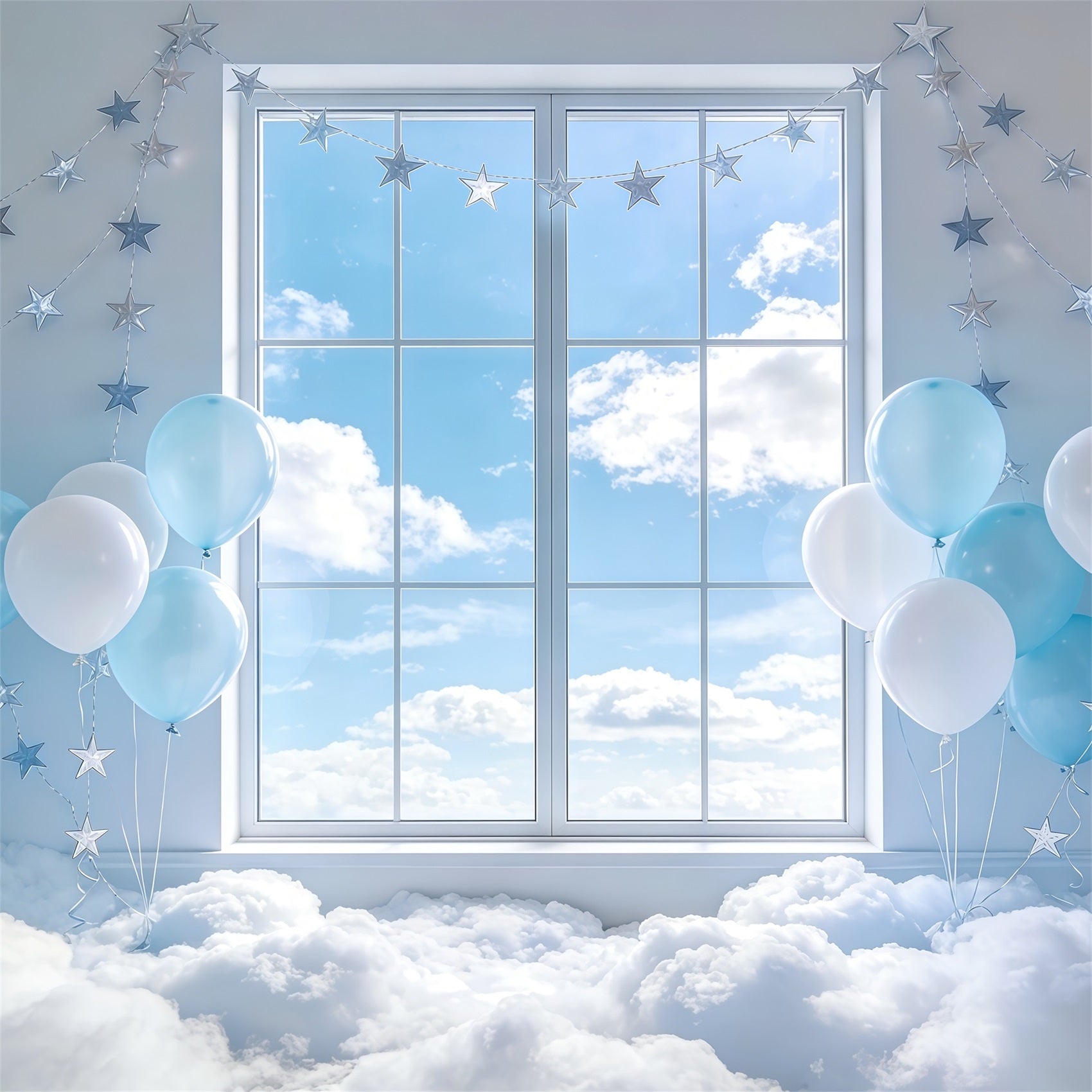 Cloud Backdrops Star Balloon Window Sky Kids Photography Backdrop CSH62-115