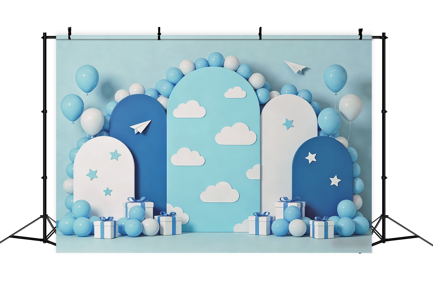 Cloud Backdrop Photoshoot Blue Balloon Arch Paper Planes Children's Backdrop CSH62-119