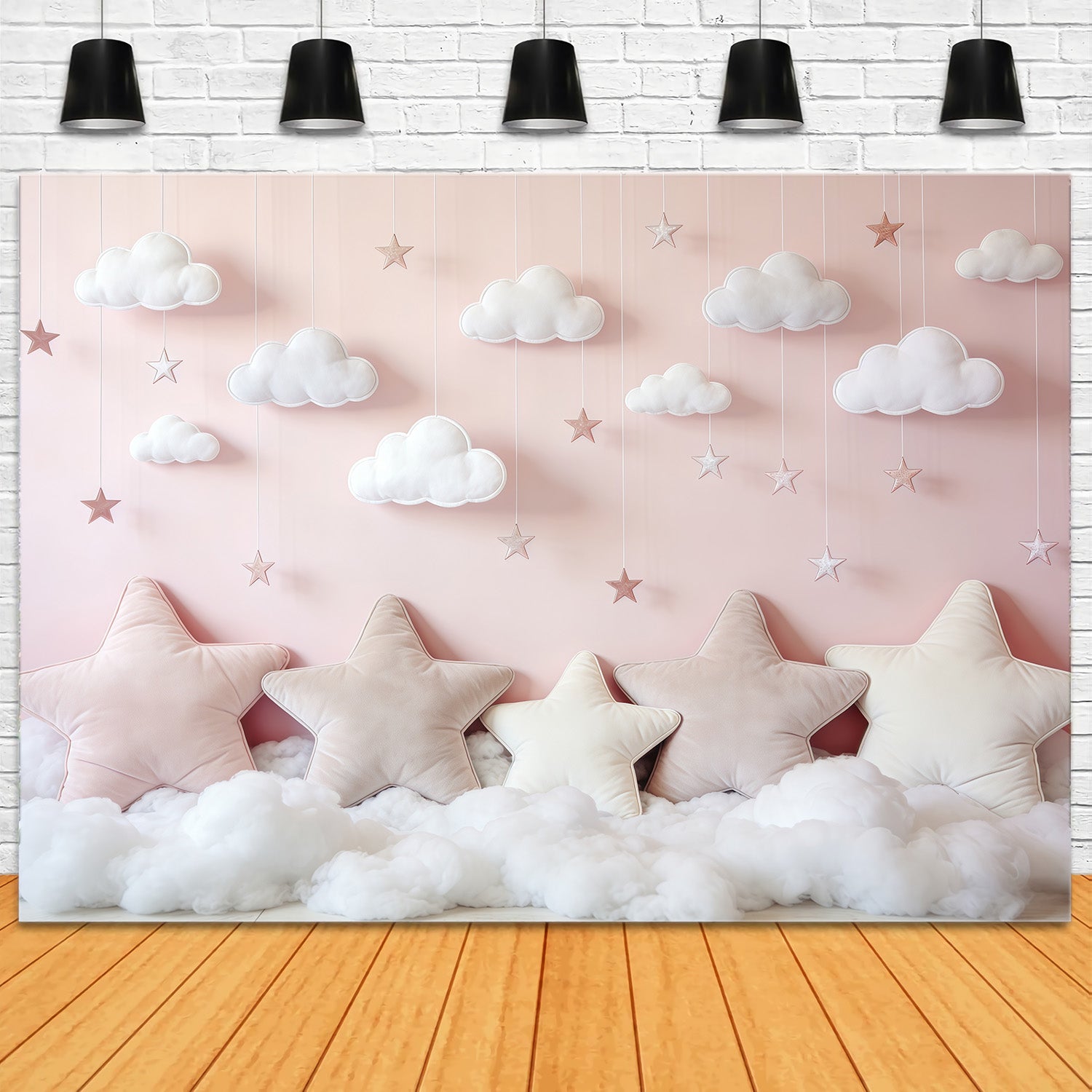 Clouds Photography Backdrop Pink Star Cloud Pillows Newborn Backdrop CSH62-120