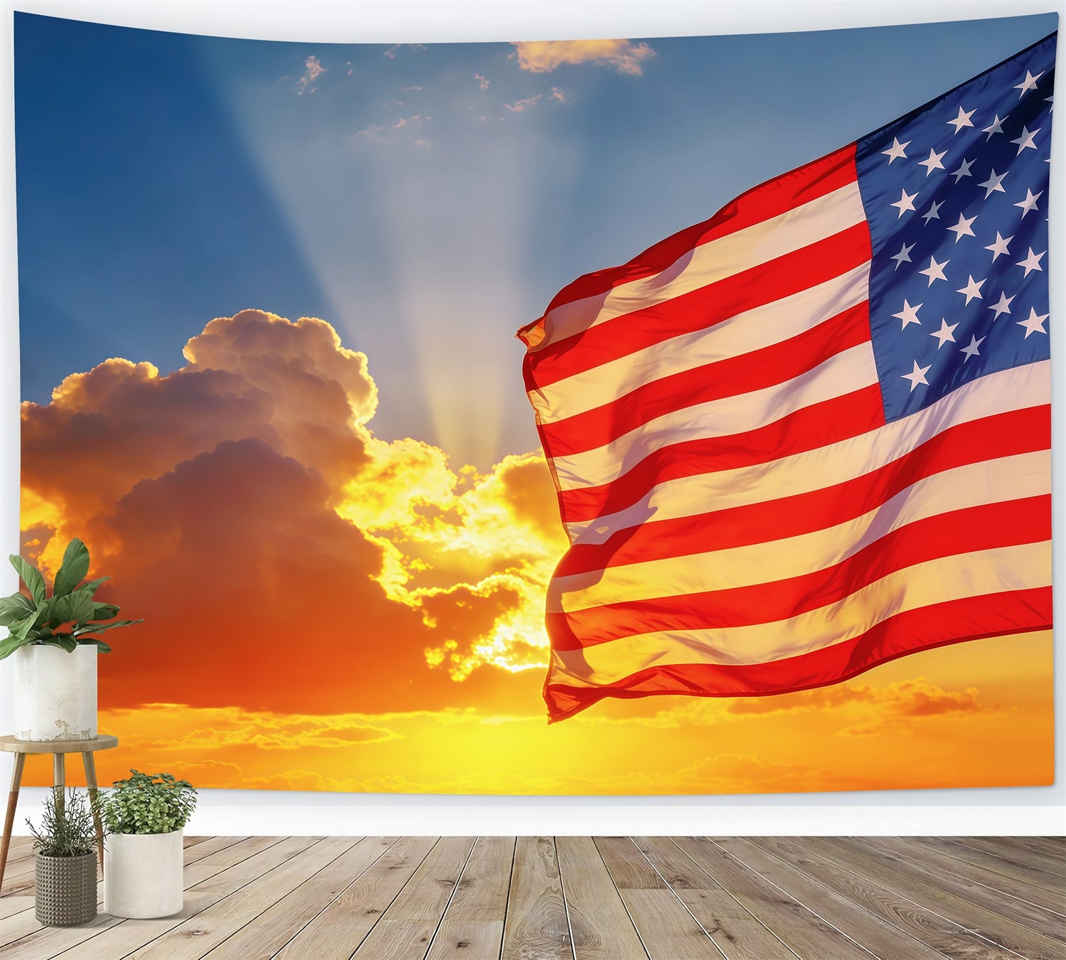 Sky Clouds Backdrop Sunset American Flag Sky Independence Day Backdrop CSH62-121