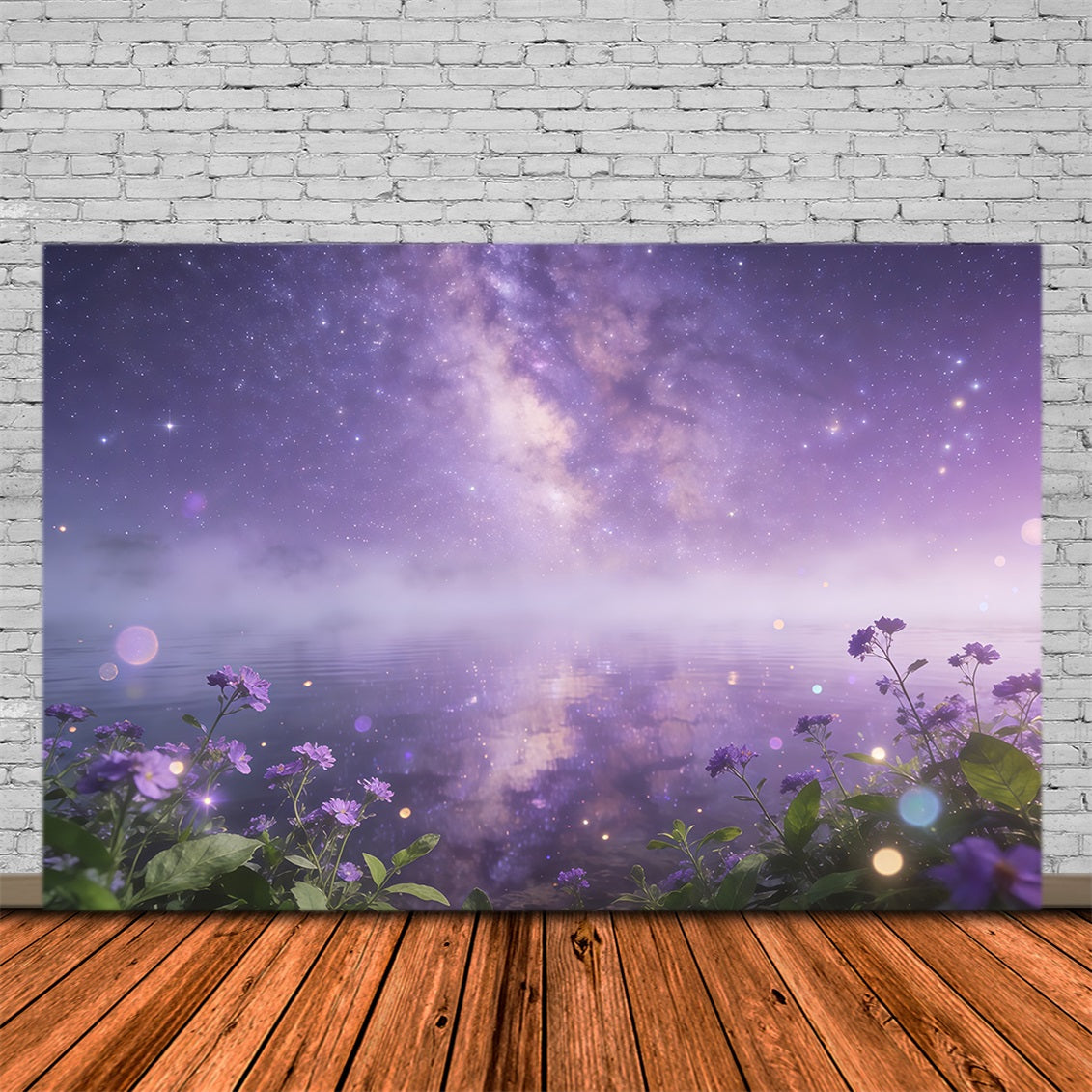Starry Night Sky Backdrop Purple Galaxy Water Flowers Clouds Backdrop CSH62-122