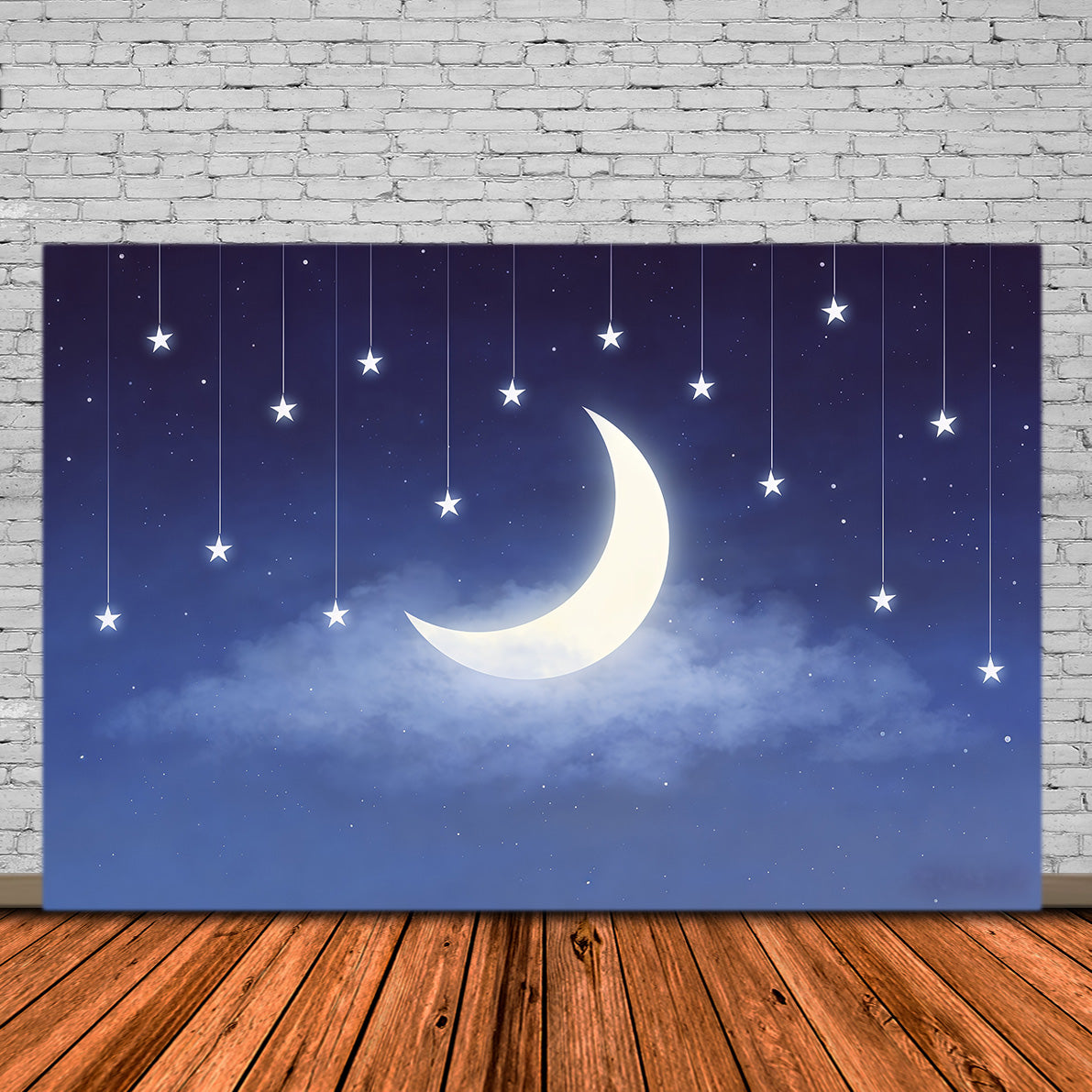 Night Sky Backdrop Crescent Star Garland Sky Cloud Photo Backdrop CSH62-123