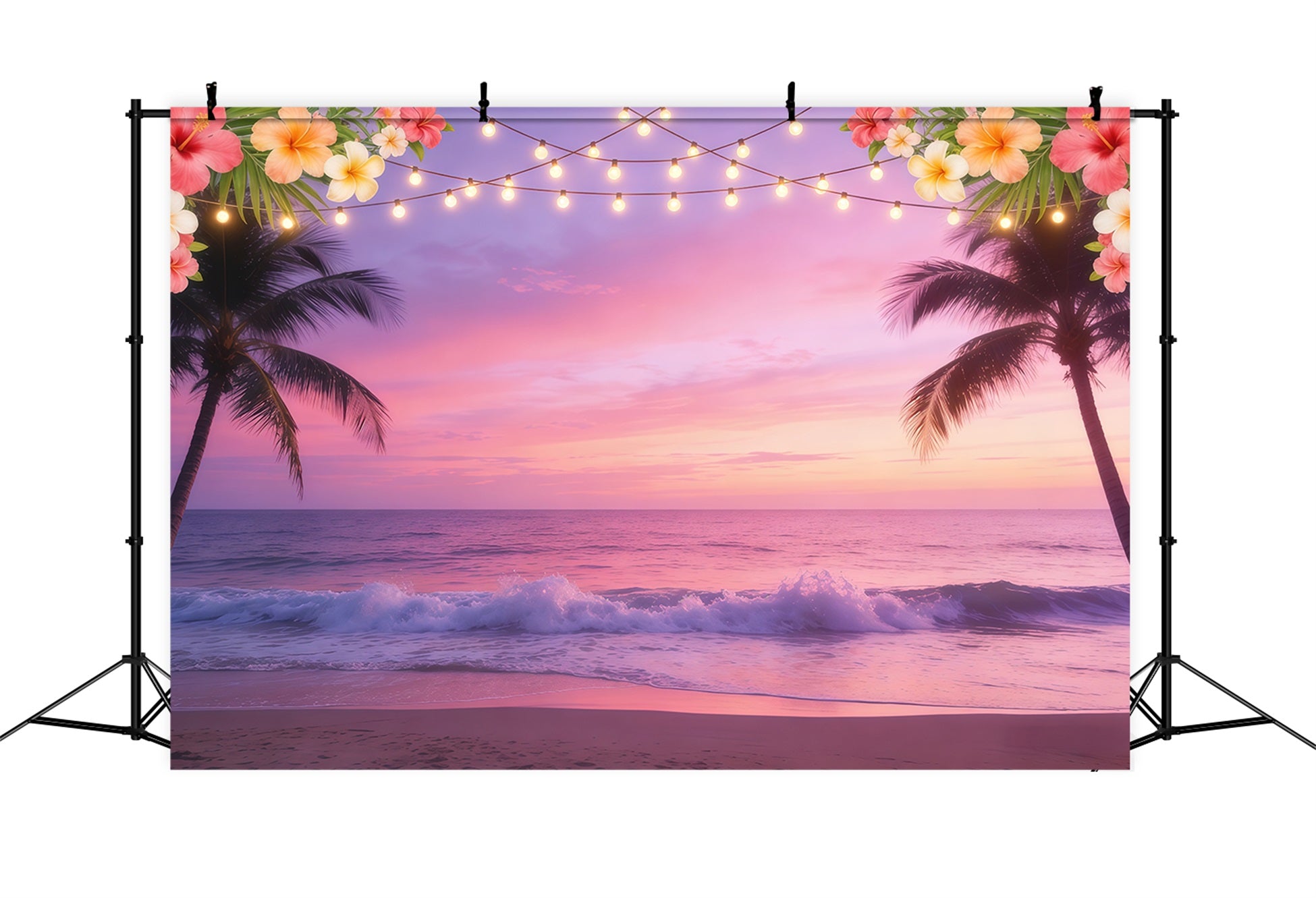 Sky And Cloud Backdrop Tropical Beach Sunset Lights Summer Backdrop CSH62-126
