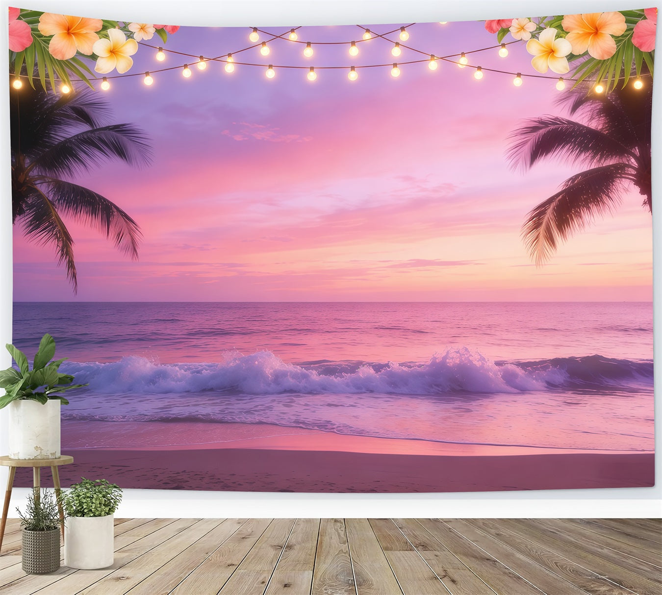 Sky And Cloud Backdrop Tropical Beach Sunset Lights Summer Backdrop CSH62-126