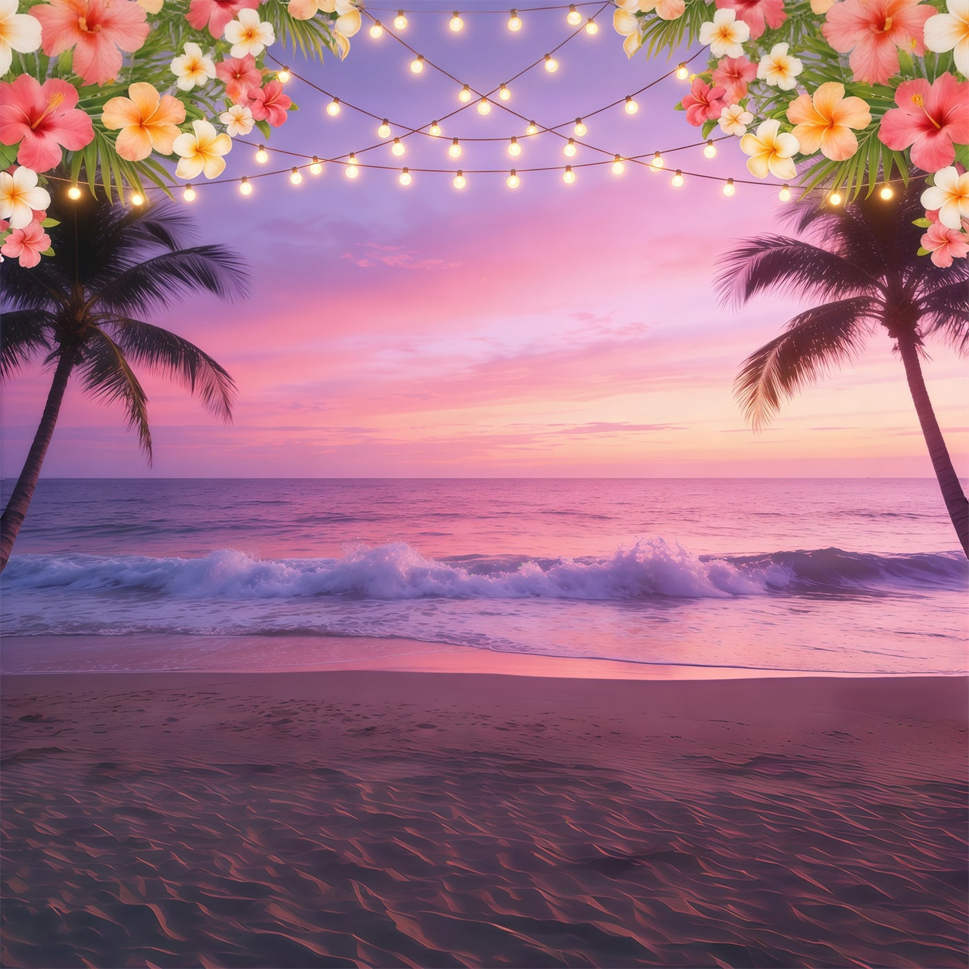 Sky And Cloud Backdrop Tropical Beach Sunset Lights Summer Backdrop CSH62-126