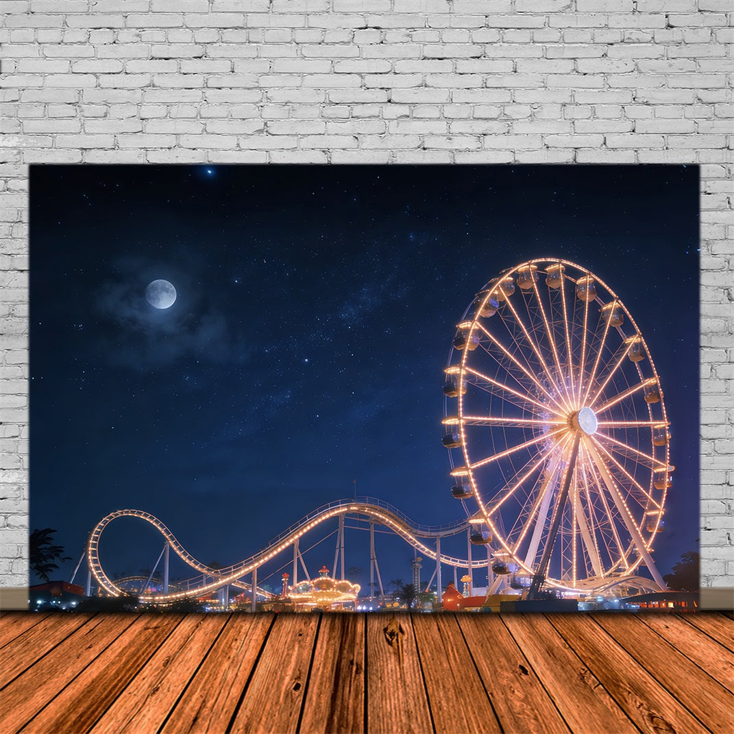 Night Sky Photo Backdrop Moonlit Ferris Wheel Amusement Starry Sky Backdrop CSH62-129