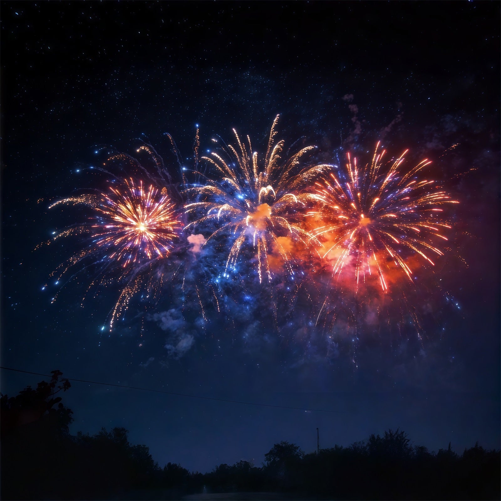 Sky Backdrop Colorful Fireworks Night Sky Firework Backdrop CSH62-136
