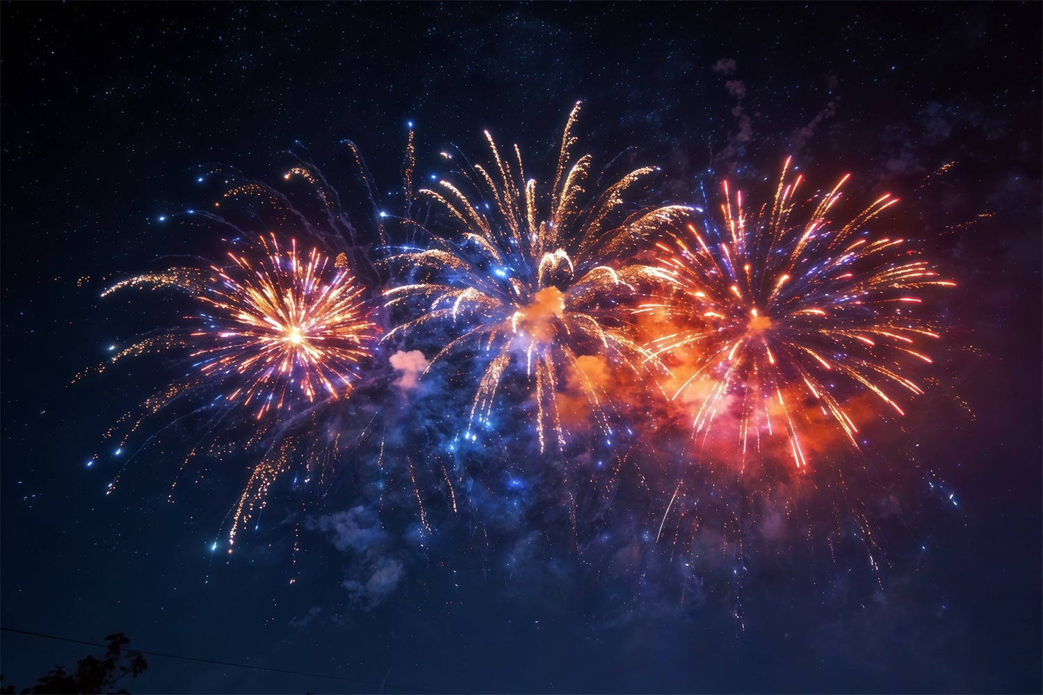 Sky Backdrop Colorful Fireworks Night Sky Firework Backdrop CSH62-136