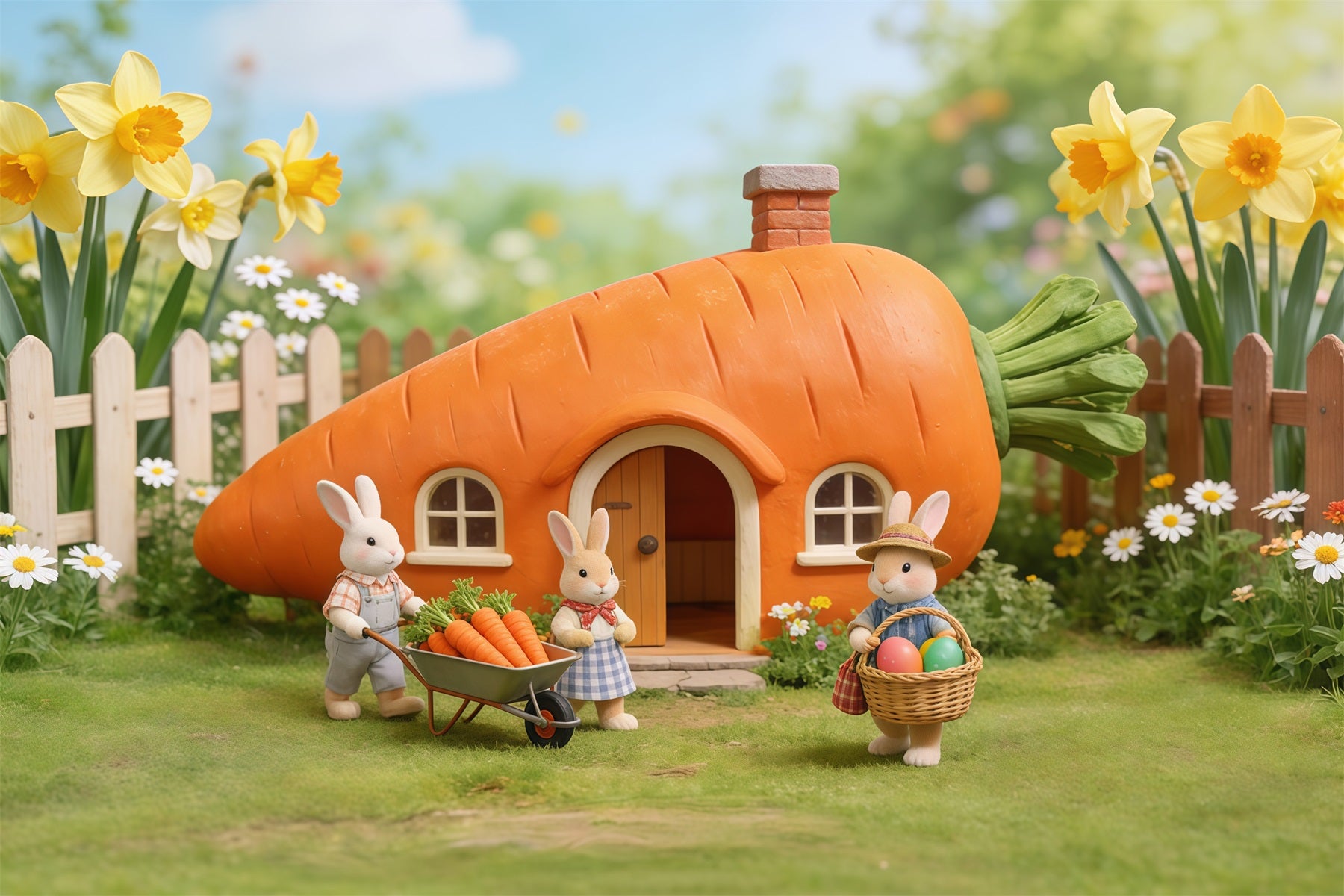 Carrot Backdrop Carrot House Bunny Family Outdoor Easter Backdrop Ideas CSH62-62