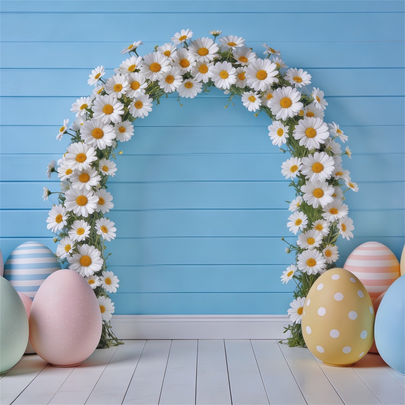 Easter Spring Floral Wreath Backdrop Daisy Arch Pastel Eggs Easter Photoshoot Backdrop Ideas CSH62-77