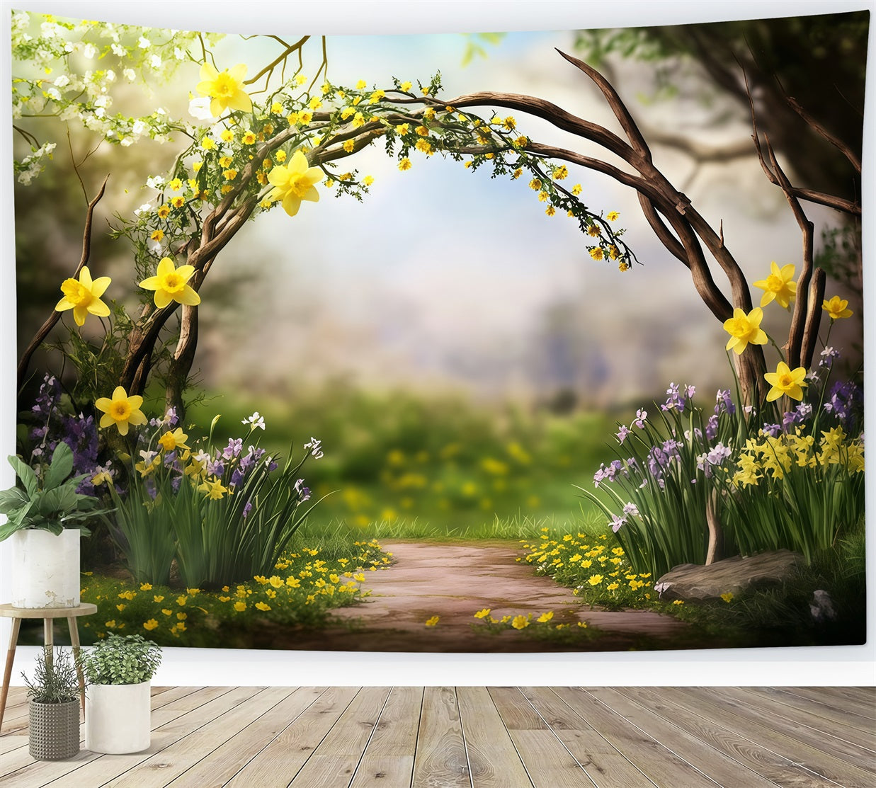Easter Daffodil,l Backdrop Twig Arch Wildflower Blooms Backdrops For Easter Plays CSH62-78