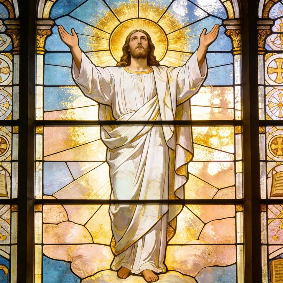 Easter Stained Glass Backdrop Jesus Ascension Church Window Cheap Easter Backdrops CSH62-83