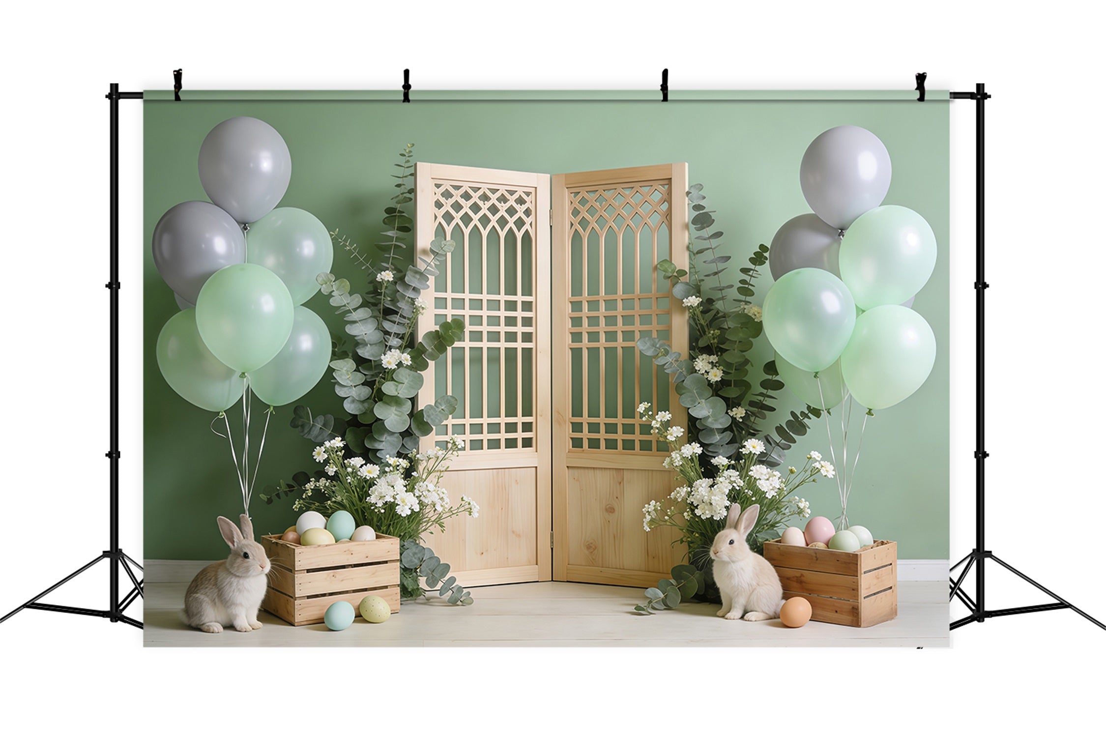 Easter Grass Backdrop Wooden Door Bunny Crates High Resolution Easter Backdrop CSH62-86