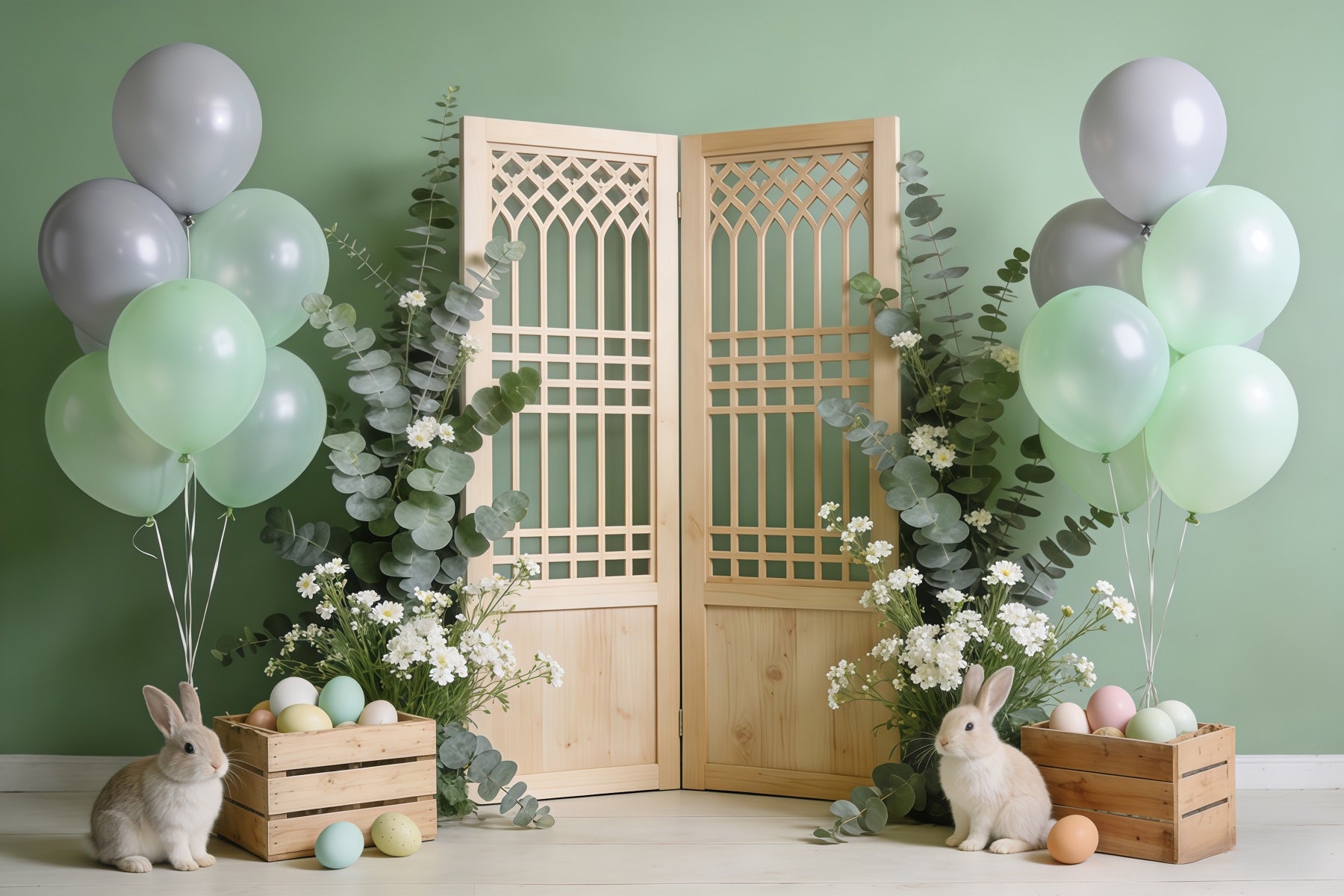 Easter Grass Backdrop Wooden Door Bunny Crates High Resolution Easter Backdrop CSH62-86