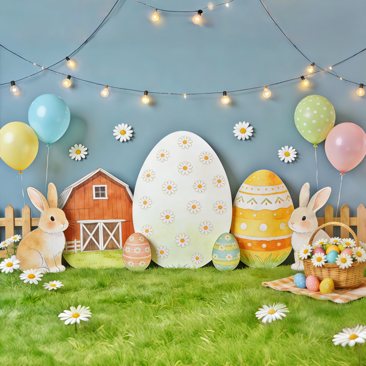 Easter Rustic Backdrop Farm Cutout Daisy Eggs Easter Backdrop Lighting & Studio CSH62-88