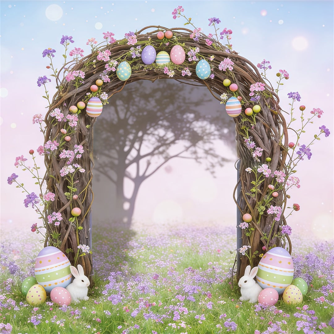Easter Fairytale Backdrop Twig Arch Egg Bunnies Easter Backdrops 10x10 CSH62-91