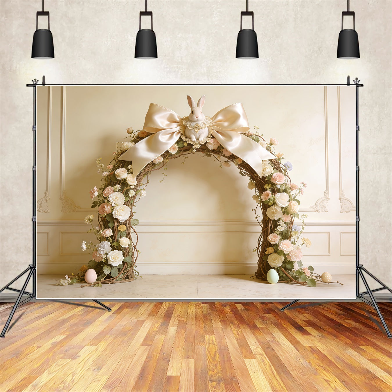 Easter Vintage Floral Backdrop Bow Bunny Rose Arch Photography Easter Photo Backdrop CSH62-92