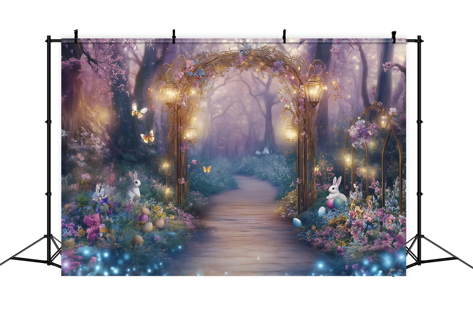 Easter European Garden Backdrop Enchanted Path Bunny Eggs Outdoor Easter Backdrop CSH62-95