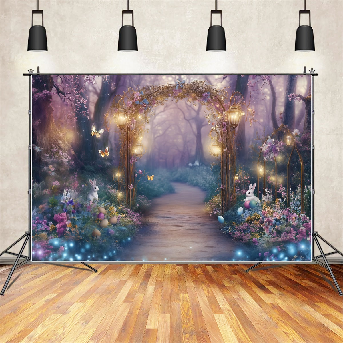 Easter European Garden Backdrop Enchanted Path Bunny Eggs Outdoor Easter Backdrop CSH62-95