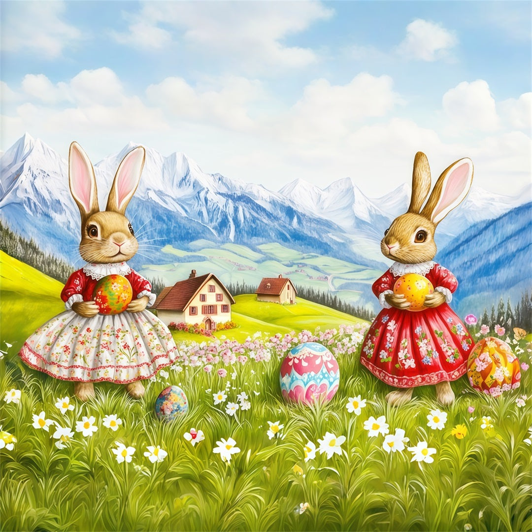 Easter Natural Backdrop Bunny Dresses Mountain Eggs Easter Backdrops For Photos CSH62-97