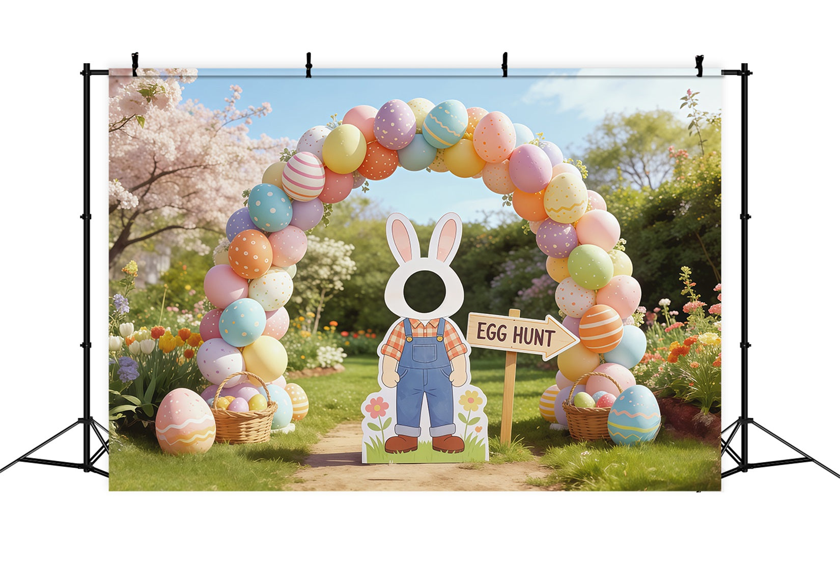 Easter Egg Hunt Backdrop Cherry Blossom Arch Cutout Photography Easter Backdrop CSH62-98