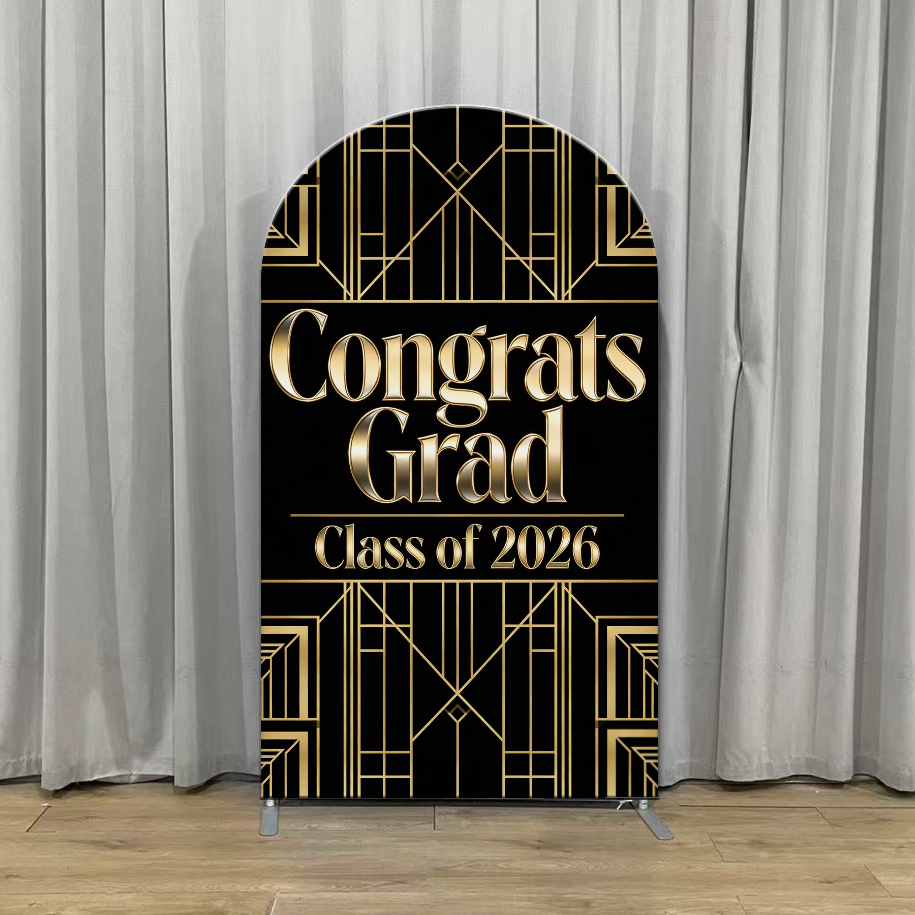 Elegant Graduation Backdrop Black Gold Art Decor Arch Graduation Backdrops For Photos CSH63-125