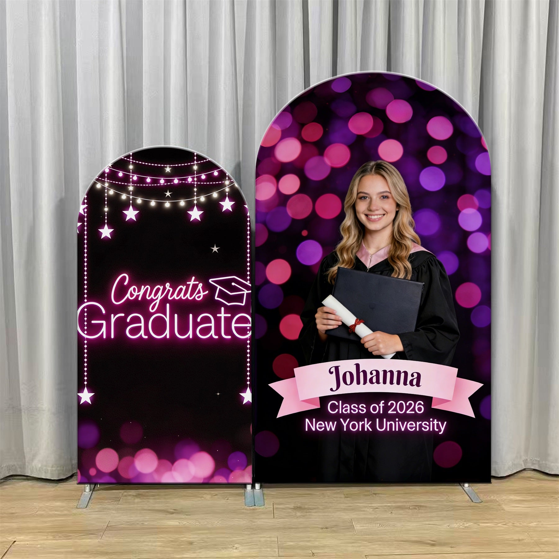 Graduation Party Neon Backdrop Pink Purple Neon Photo Arch Backdrop Graduation Ideas CSH63-129