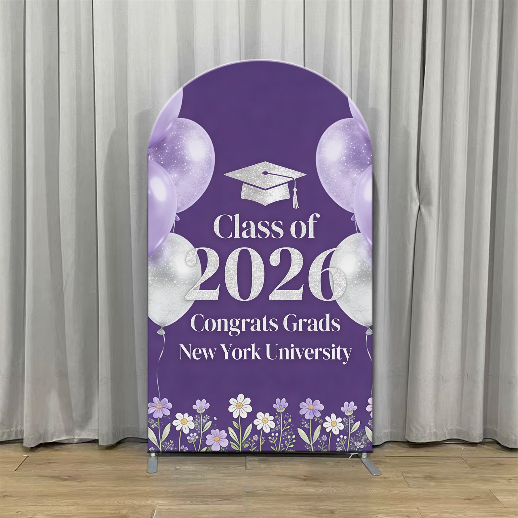 Yearbook Style Graduation Backdrop Purple Balloon Floral 2026 Arch Photo Backdrop For Graduation CSH63-131