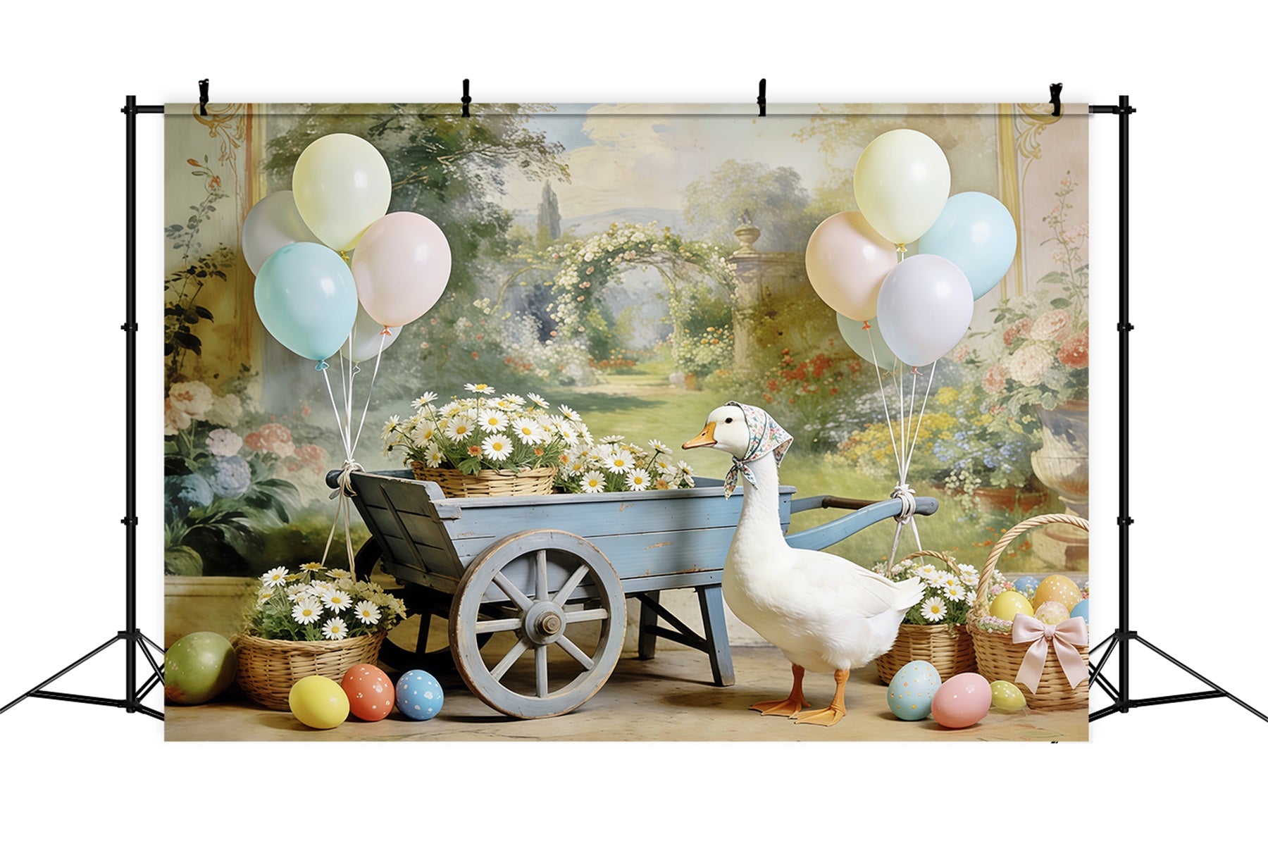 Easter Daisy Backdrop Duck Pastel Balloons Egg Easter Backdrop For Photos CSH63-15