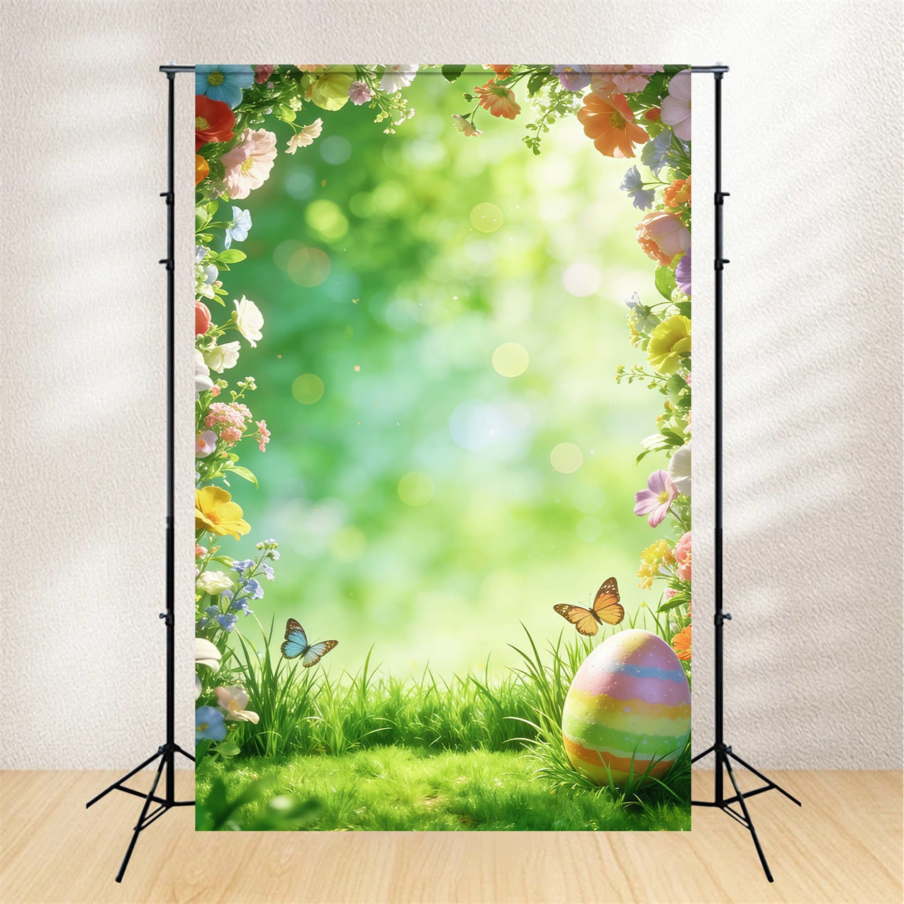 Easter Natural Backdrop Spring Flowers Butterfly Egg Bokeh Backdrop For Easter CSH63-17