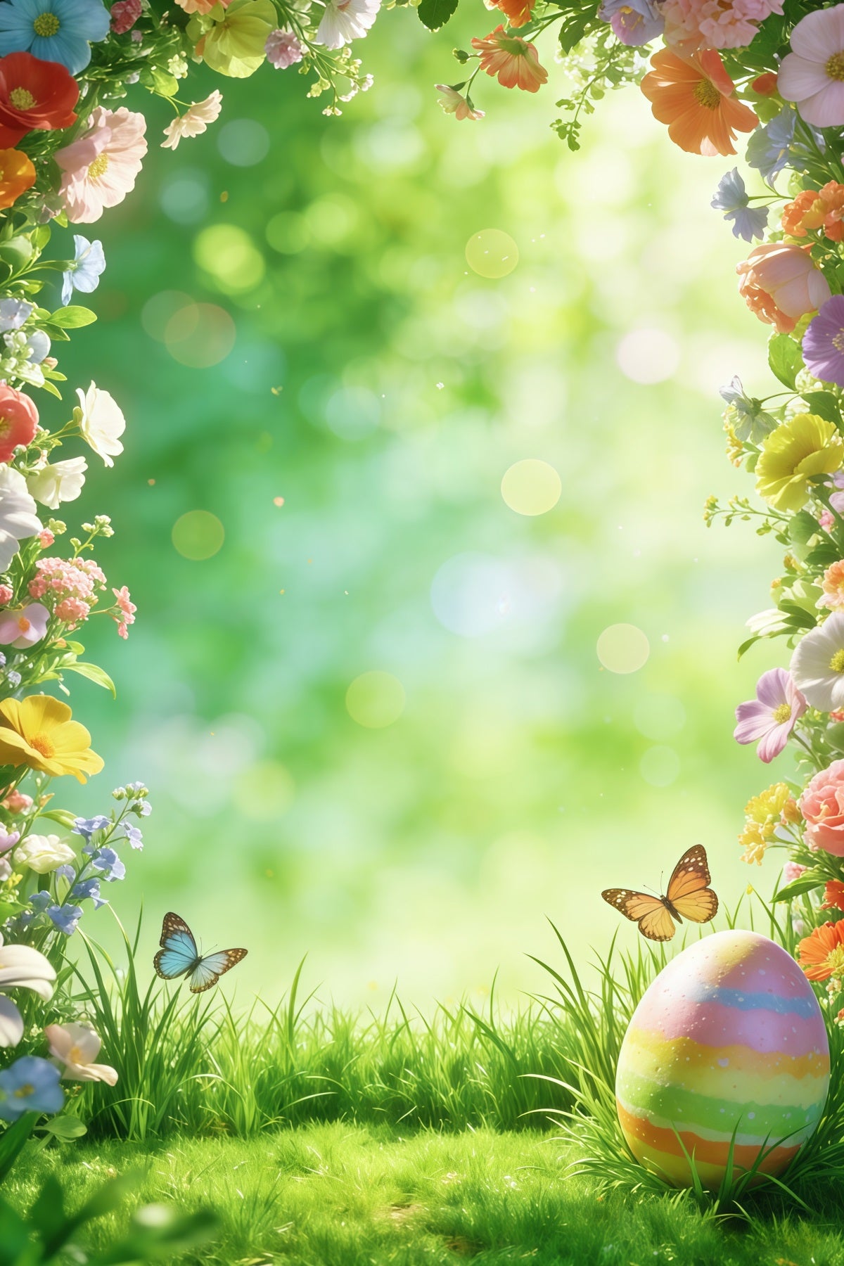 Easter Natural Backdrop Spring Flowers Butterfly Egg Bokeh Backdrop For Easter CSH63-17