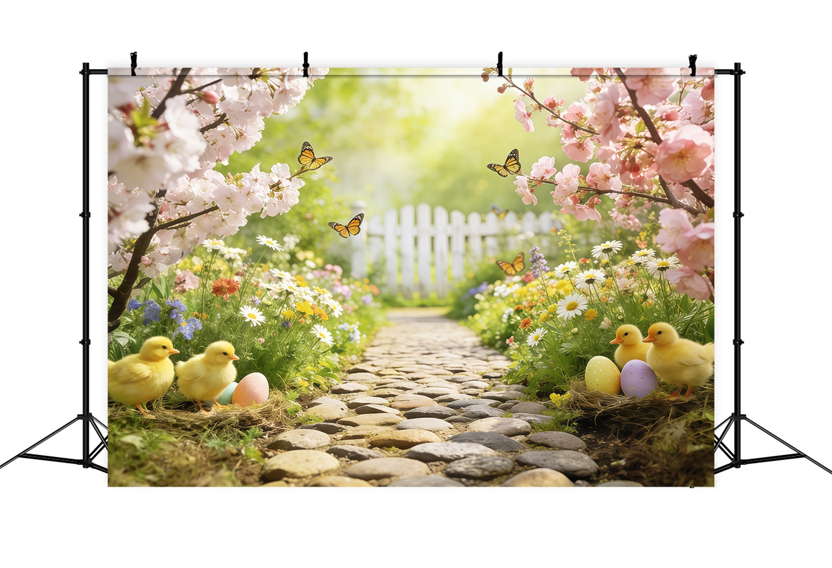 Marshmallow Chick Backdrop Cherry Blossom Garden Path Easter Photography Backdrop CSH63-20