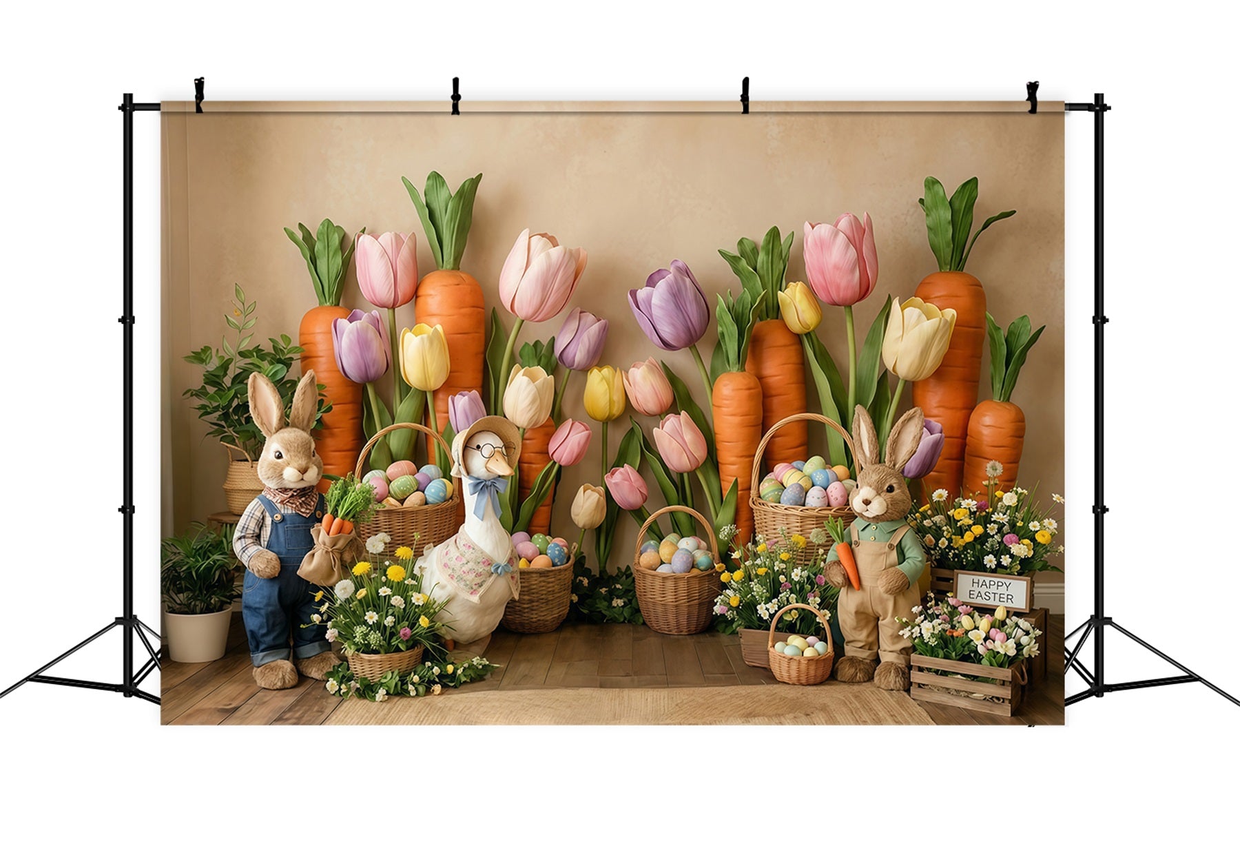 Carrot Backdrop Tulip Wildflower Bunny Duck Egg Basket Easter Backdrops CSH63-3