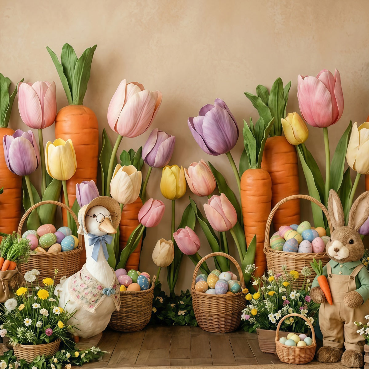 Carrot Backdrop Tulip Wildflower Bunny Duck Egg Basket Easter Backdrops CSH63-3