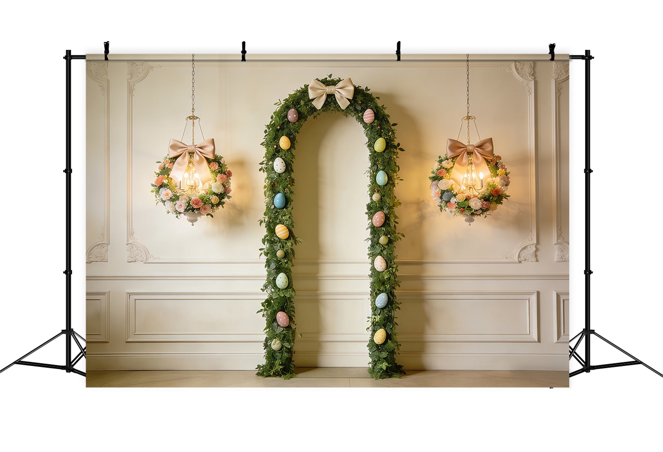 Easter Vintage Floral Backdrop Greenery Egg Arch Bow Photography Easter Backdrop CSH63-30