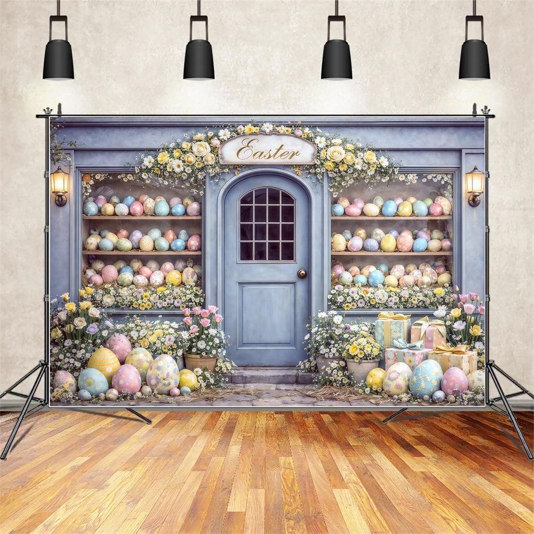 Easter Egg Backdrop Blue Door Easter Egg Shop Display Happy Easter Photo Backdrop CSH63-33