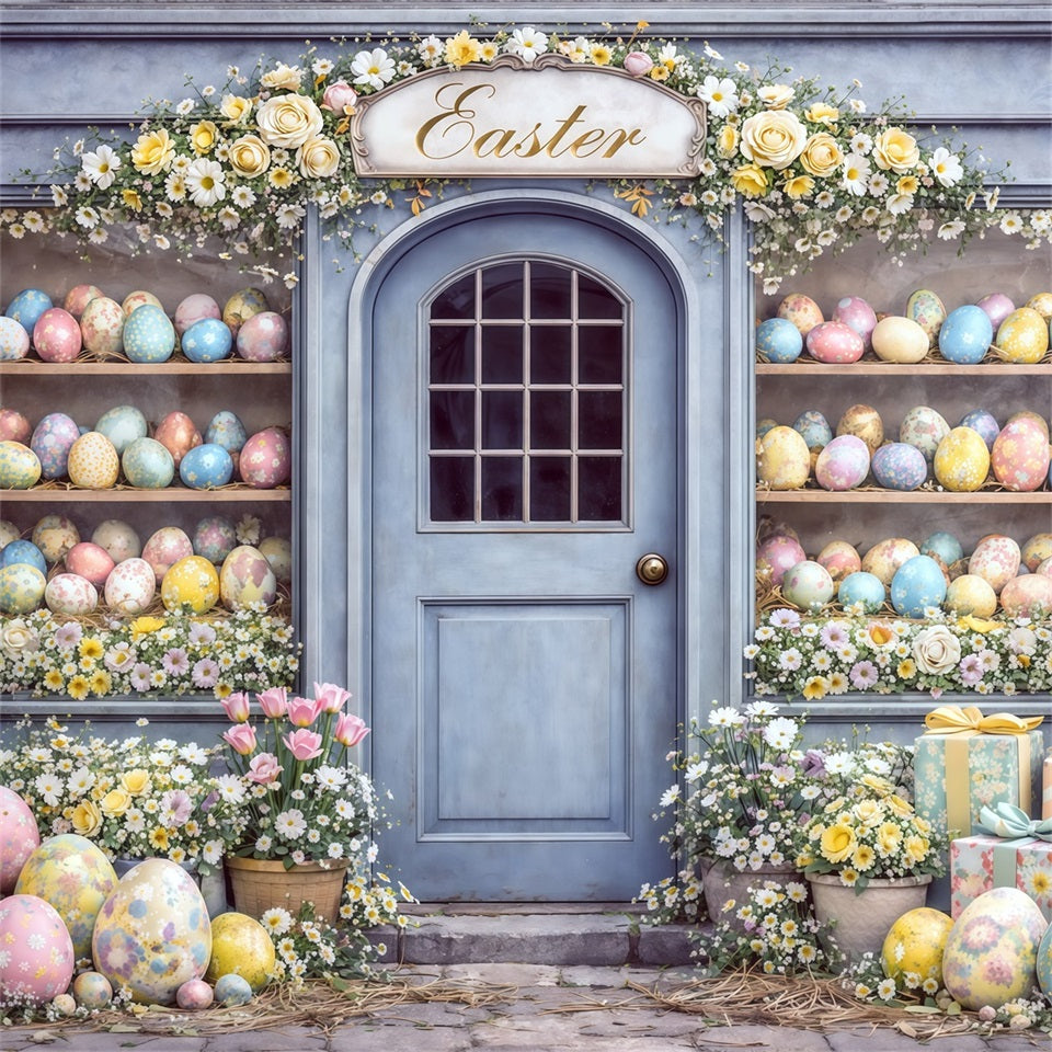 Easter Egg Backdrop Blue Door Easter Egg Shop Display Happy Easter Photo Backdrop CSH63-33