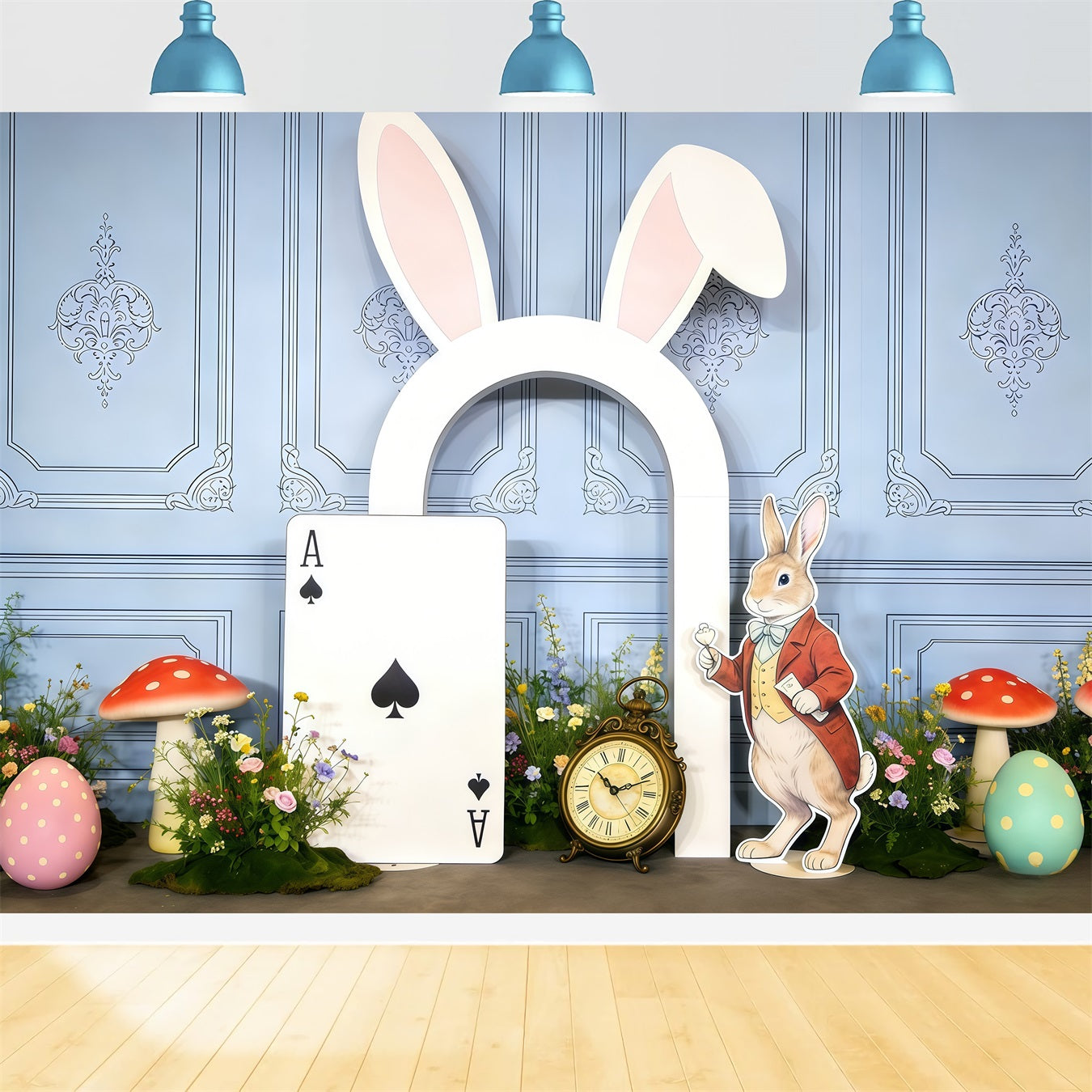 Easter Rabbit Backdrop Alice Wonderland Bunny Ear Door 10x10 Easter Backdrops CSH63-39