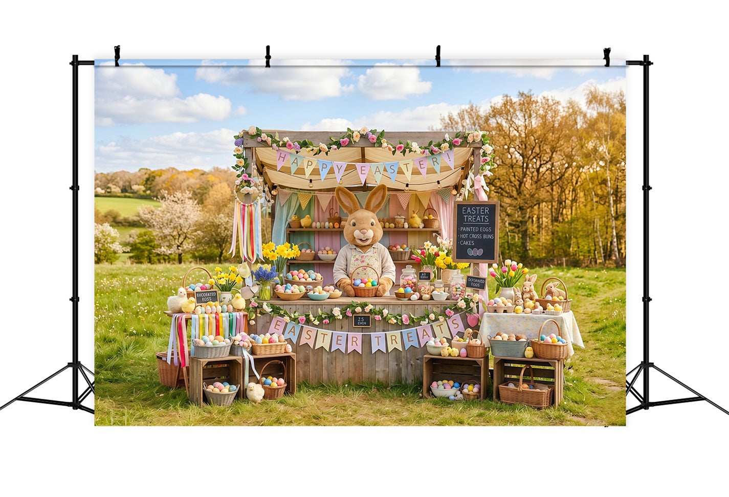 Marshmallow Chick Backdrop Spring Meadow Bunny Egg Stall Easter Backdrop Photo CSH63-41